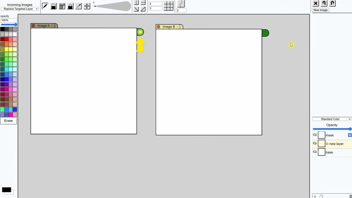 Drawing a sketch directly in the ComfyUI canvas tab with the green gradient dot enabled