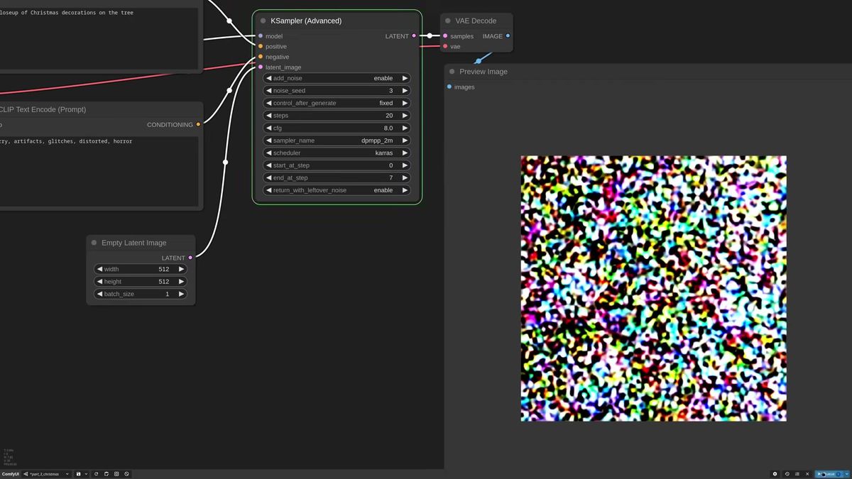 ComfyUI KSampler Advanced previewing the leftover noise that already contains the final image composition