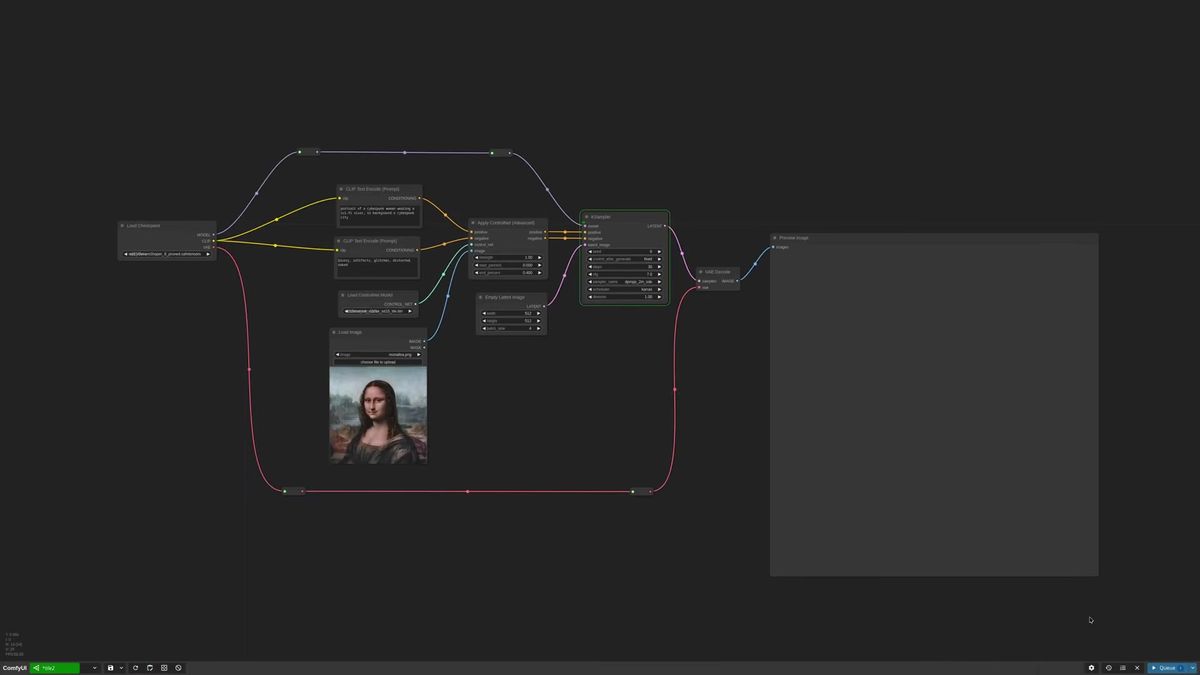 Tile ControlNet transferring color and layout from a reference image in ComfyUI