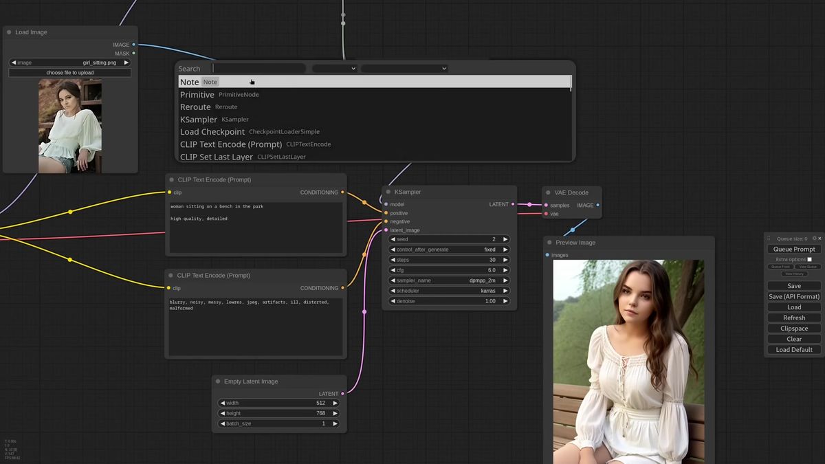 ComfyUI IPAdapter tiled node handling a tall reference image with tiles and masks shown in the preview