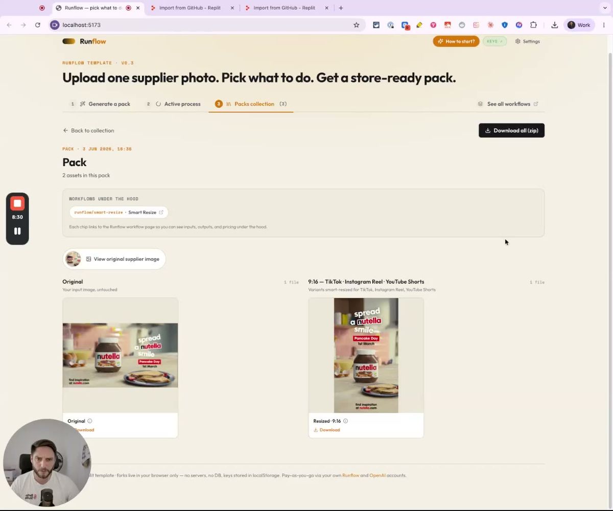 a square nutella ad smart-resized to 9:16 with the jar and headline lifted above the tiktok safe zone