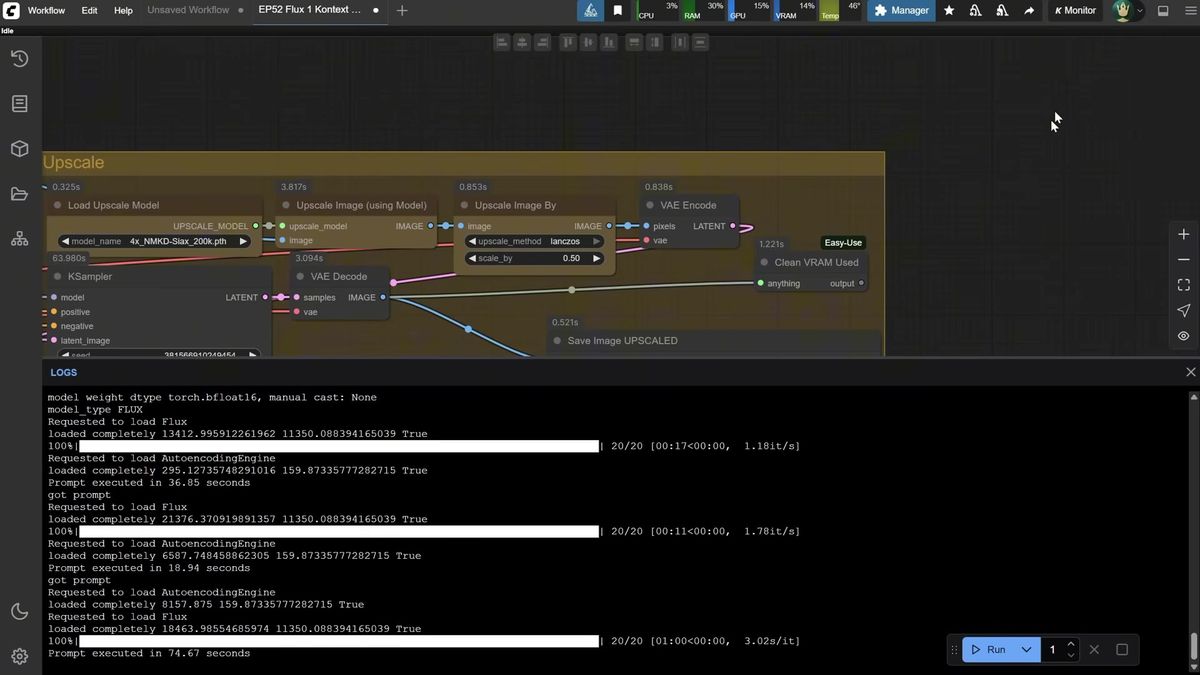 The Flux Kontext editing graph in ComfyUI with the Reference Latent and KSampler nodes