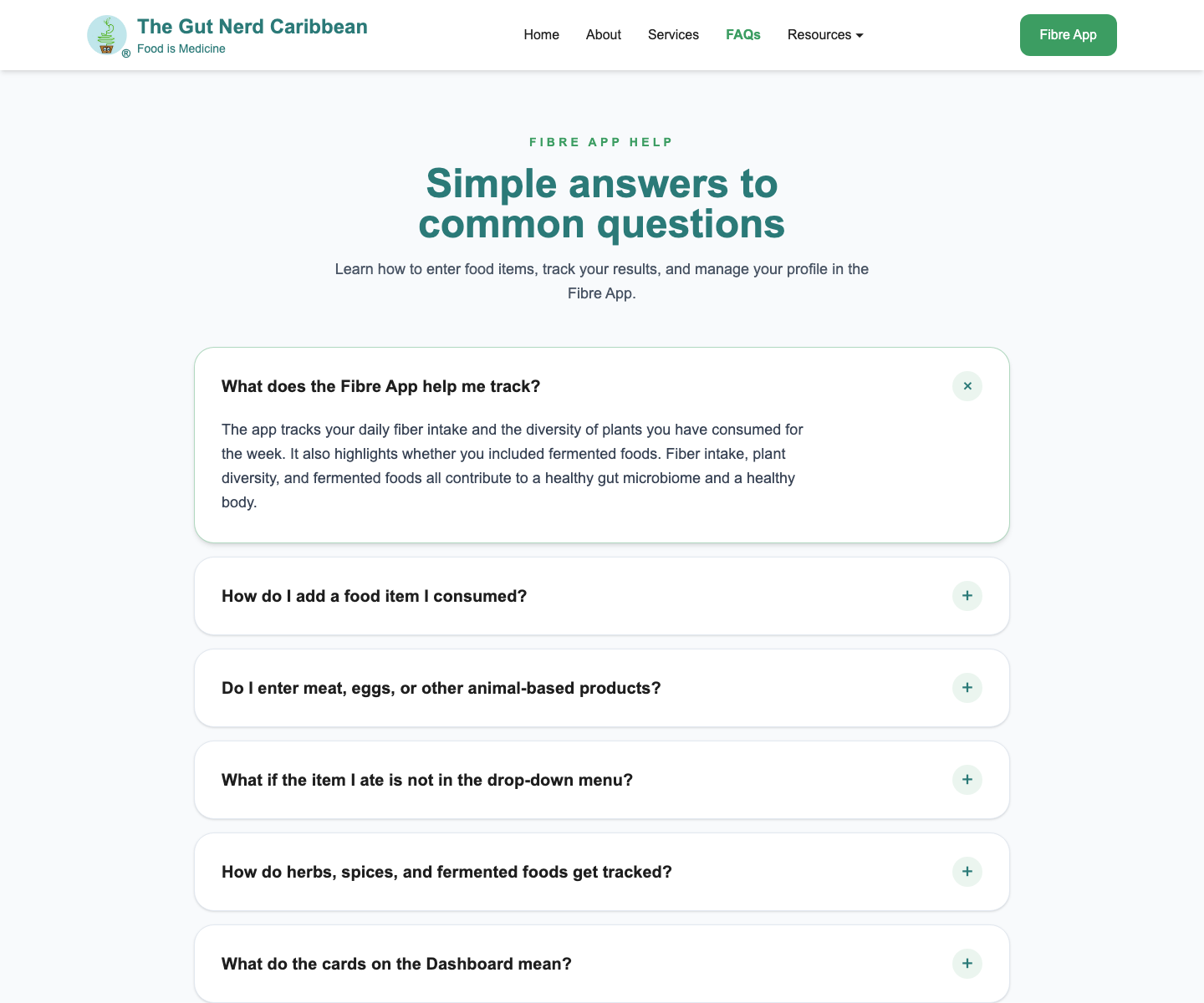 The redesigned Gut Nerd Caribbean frequently asked questions page