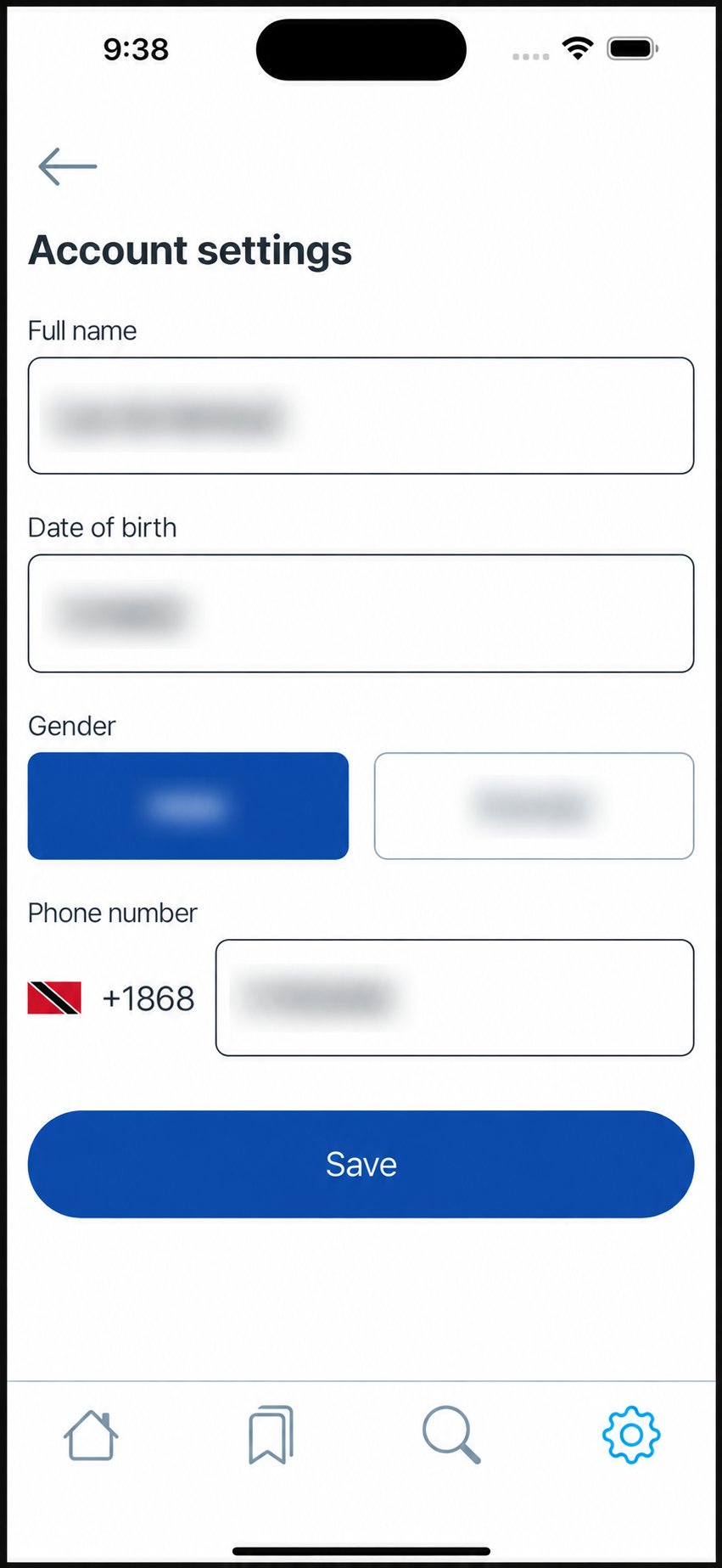 Earlier Dolphin account settings screen with private values blurred