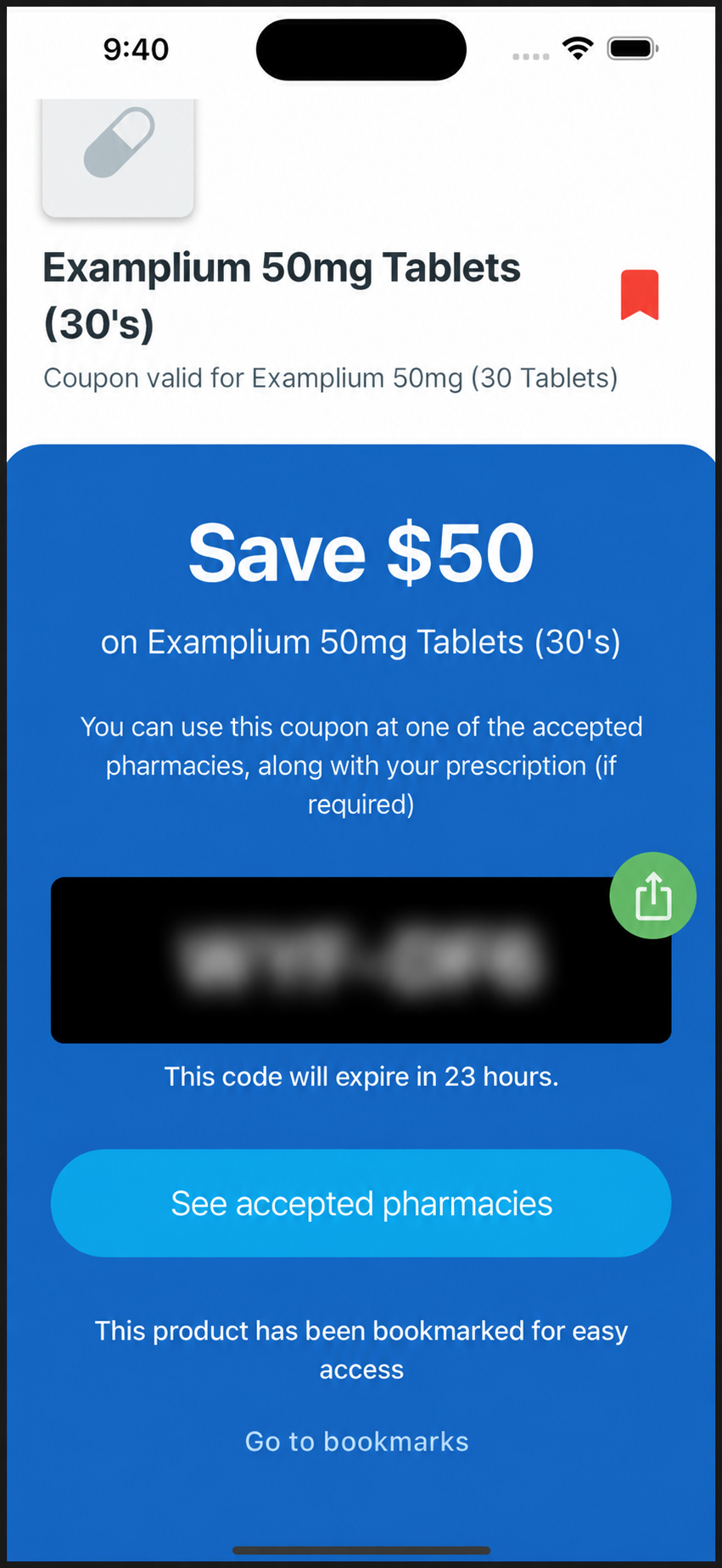 Earlier Dolphin coupon screen with redemption code blurred