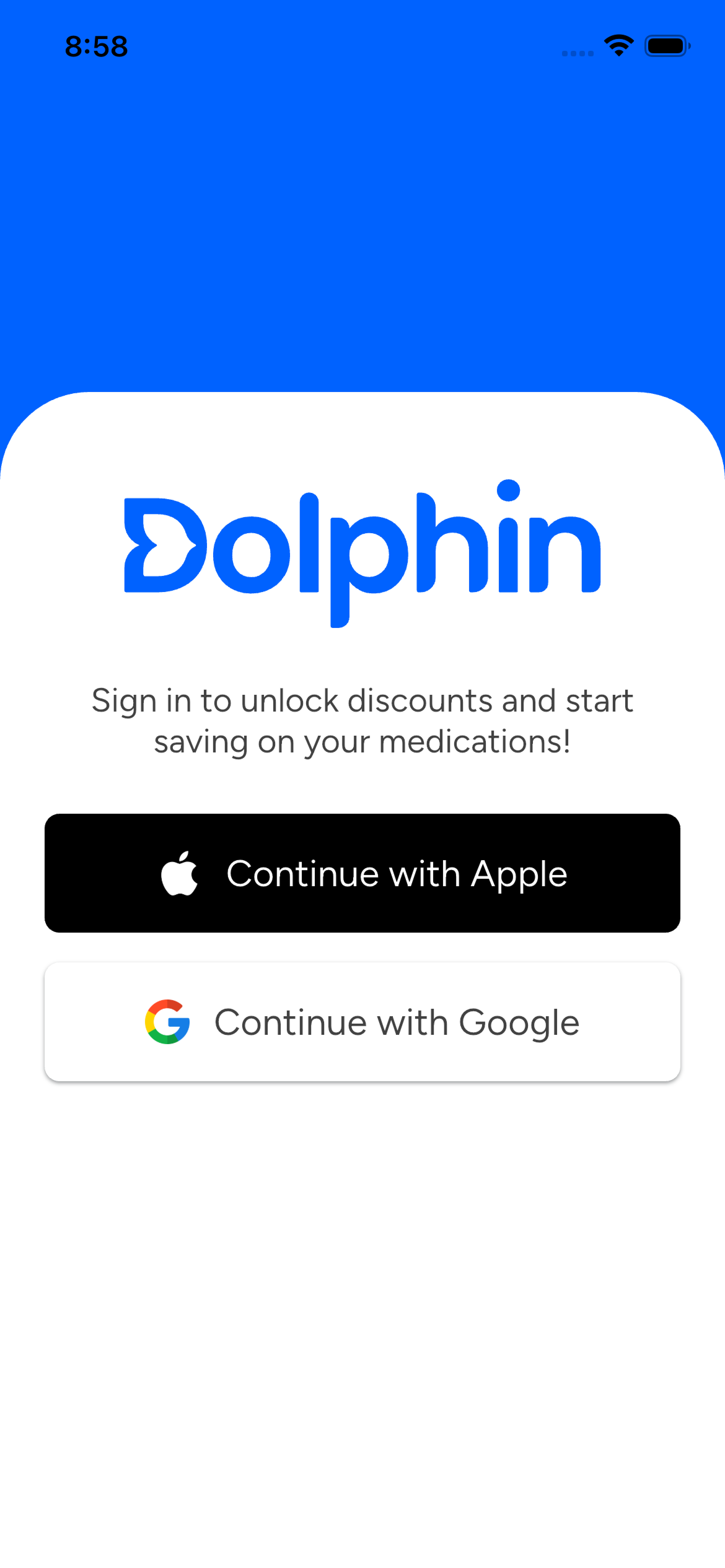 Redesigned Dolphin sign-in screen with private values removed