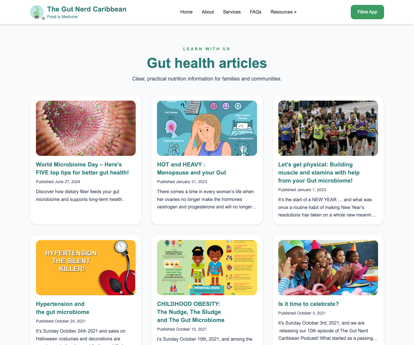 The redesigned Gut Nerd Caribbean articles page