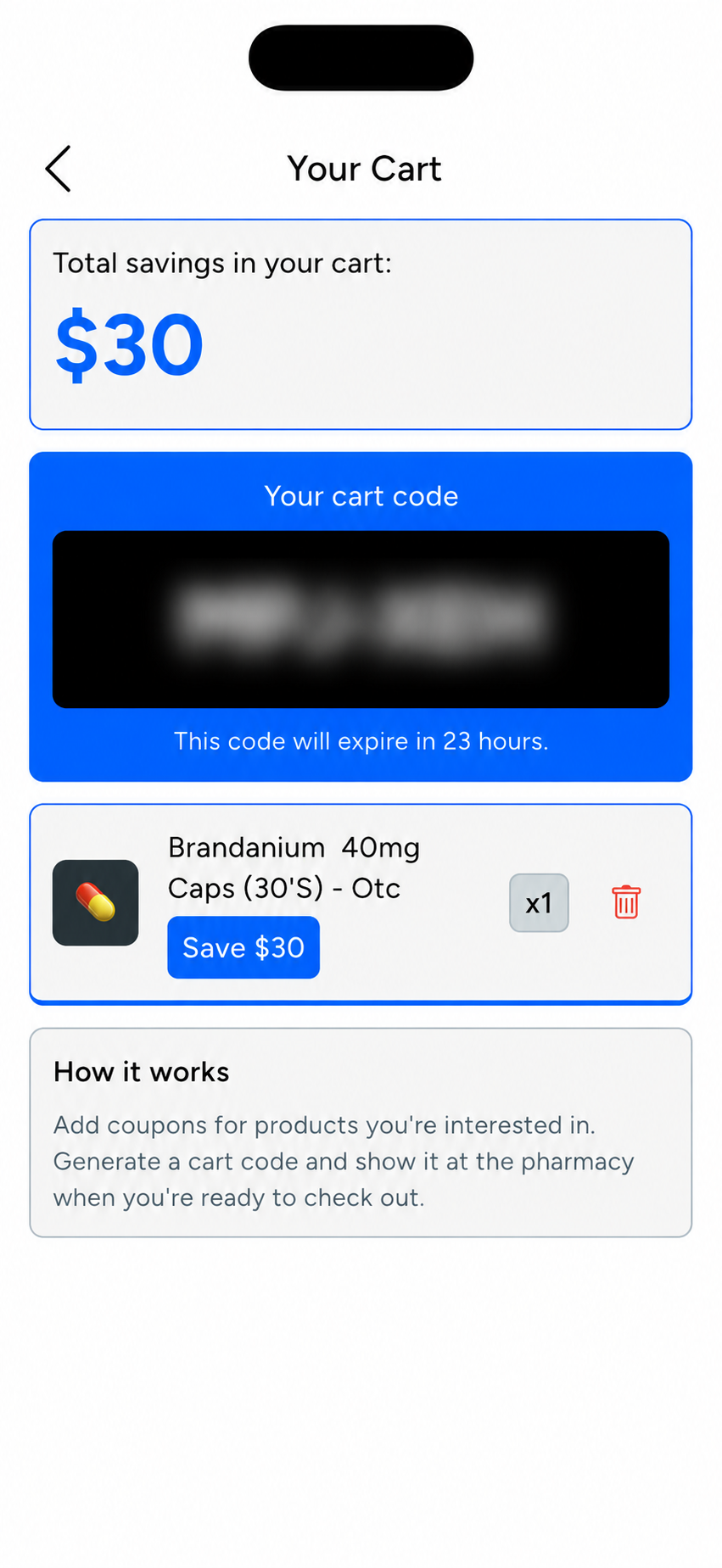 Redesigned Dolphin OTC cart with redemption code blurred