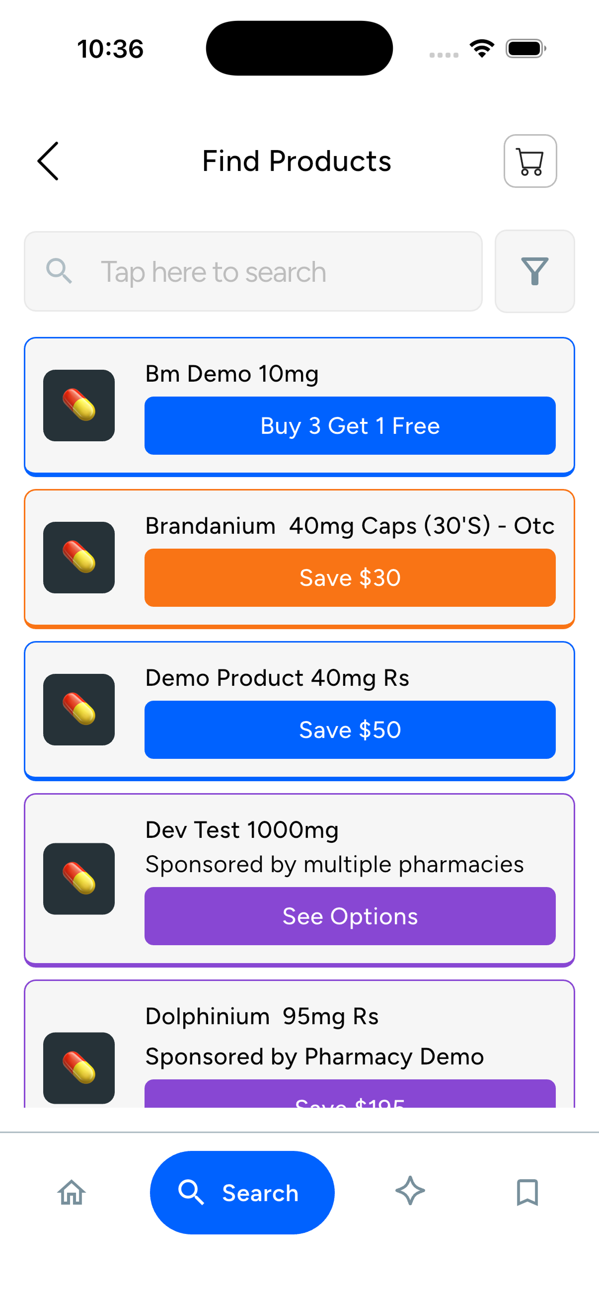 Redesigned Dolphin medication offer search screen