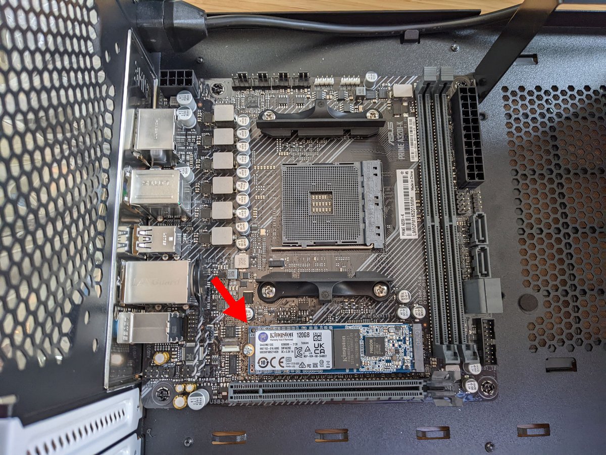 Photo of motherboard with M.2 SSD installed