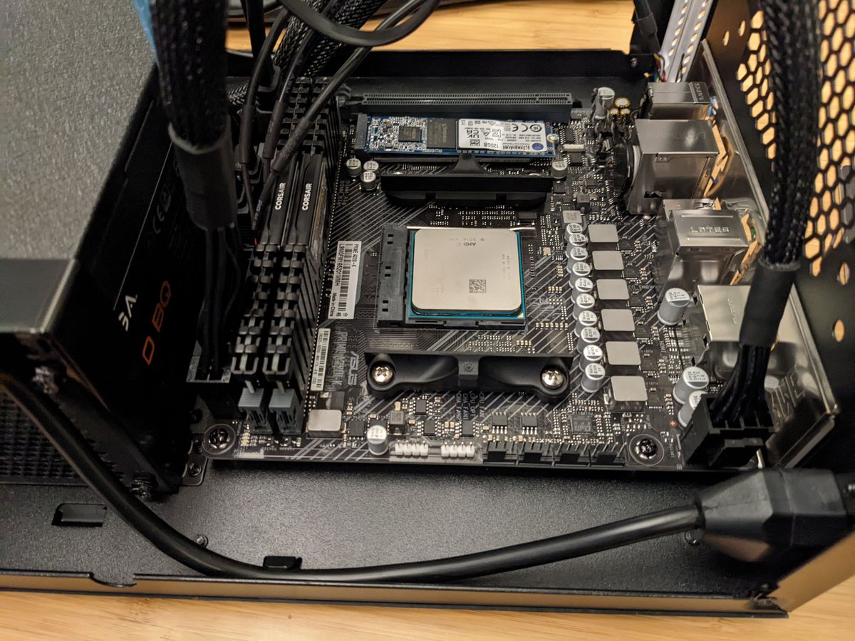 Photo of motherboard with everything connected