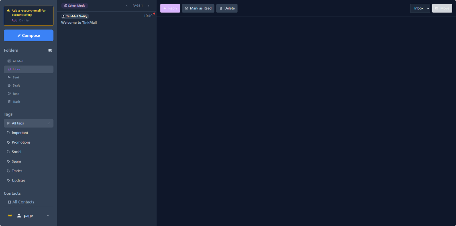 TinkMail Webmail 网页客户端界面