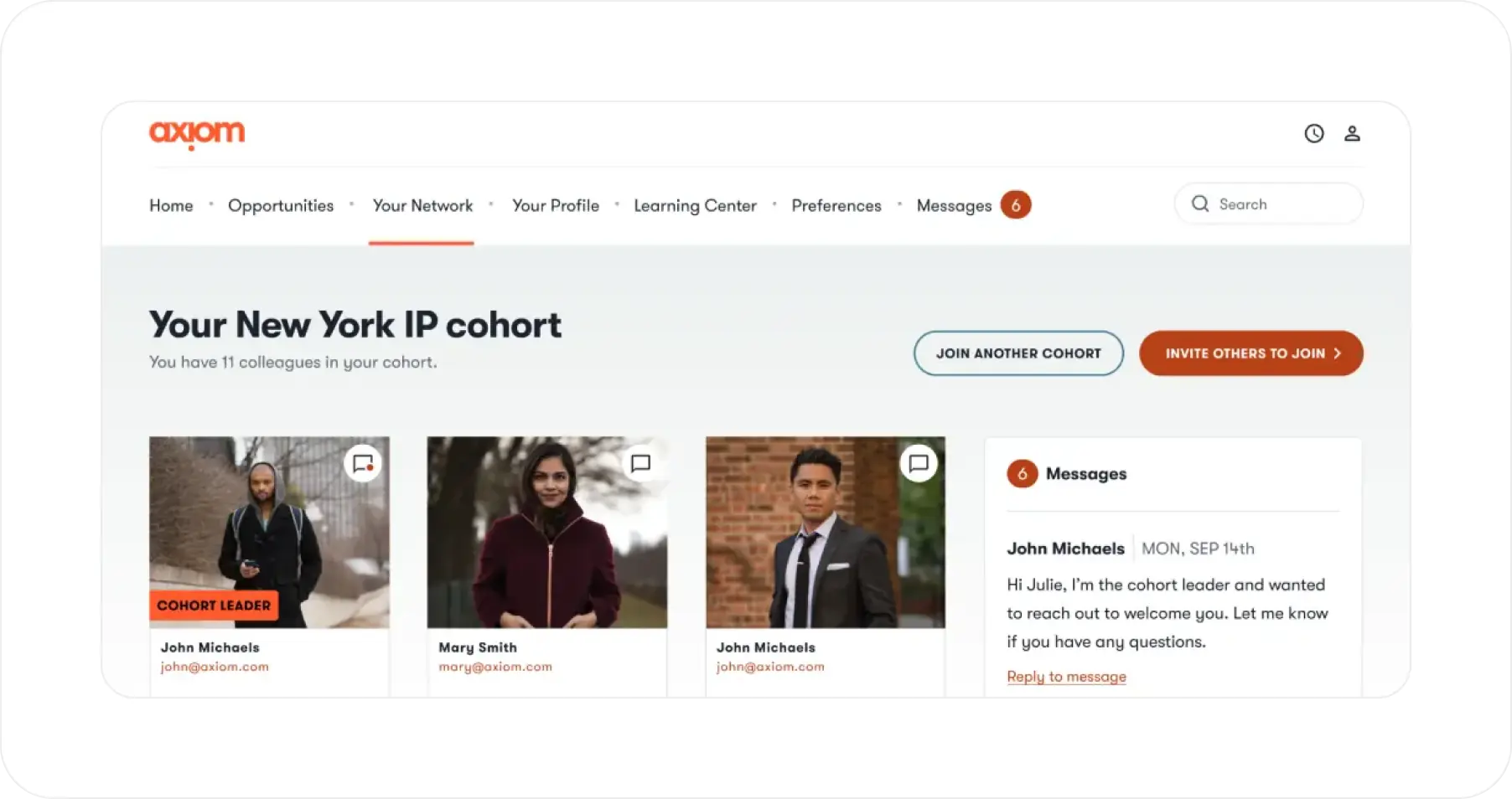 A page from the axiom site called 'Your Network', showing several shades of orange with accessible contrast ratios