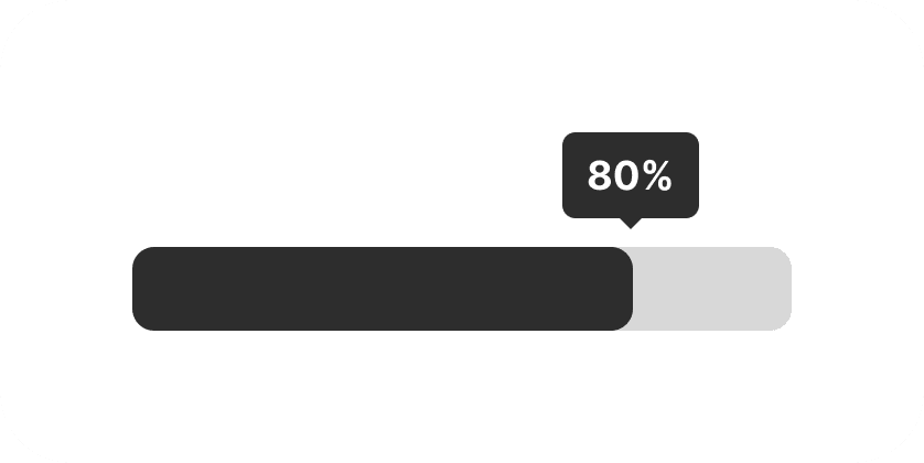 A progress bar is filled to 80%, with a matching tooltip above it displaying “80%.