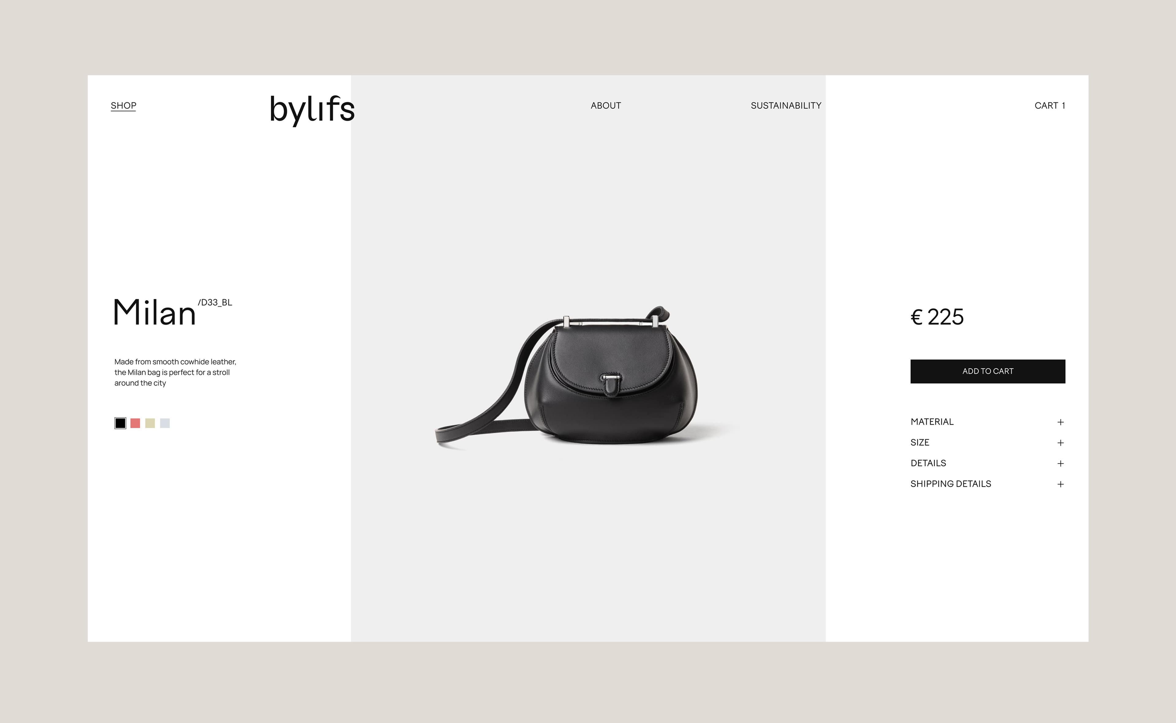 Bylifs Milan black leather bag product detail page