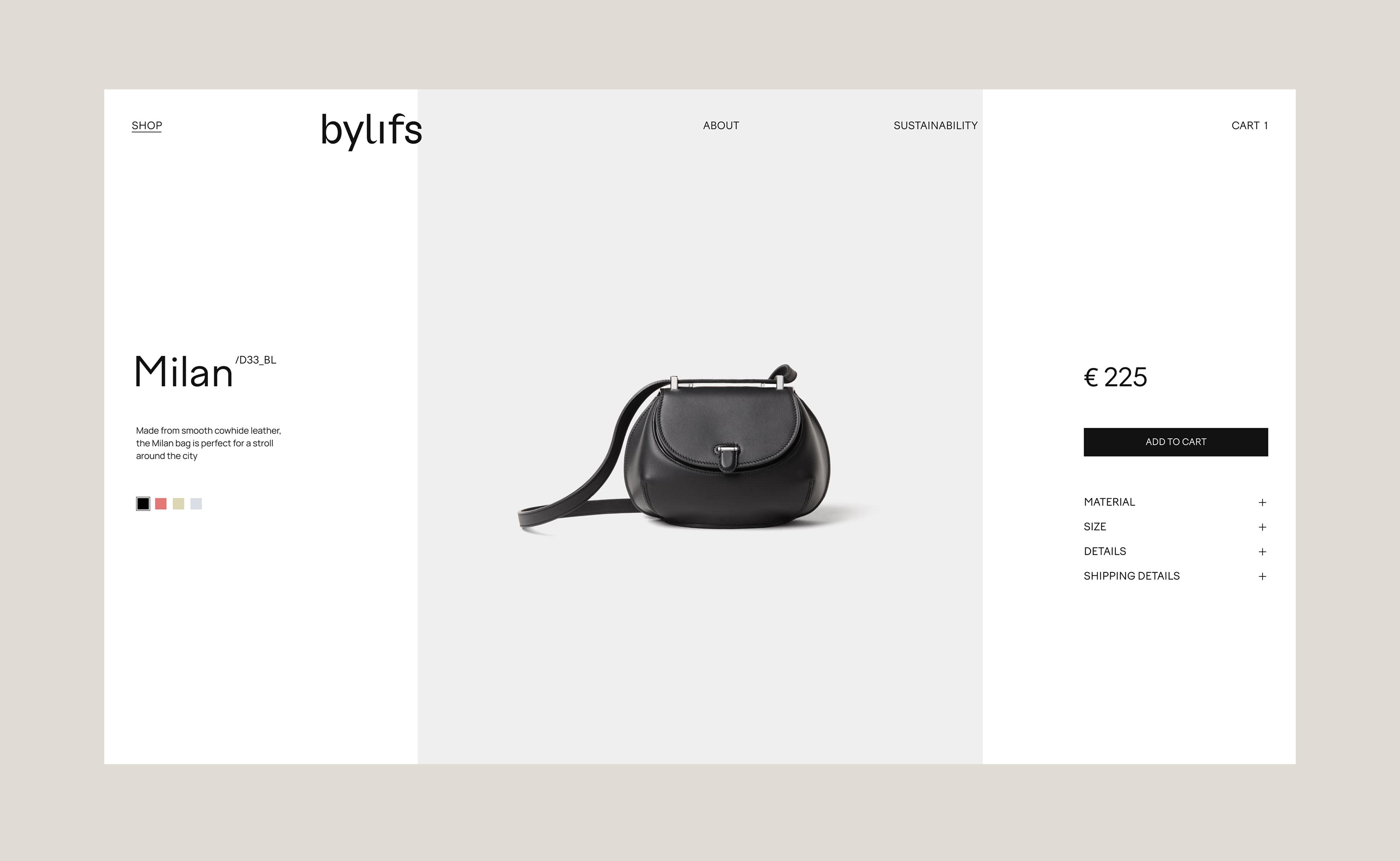 Bylifs Milan black leather bag product detail page