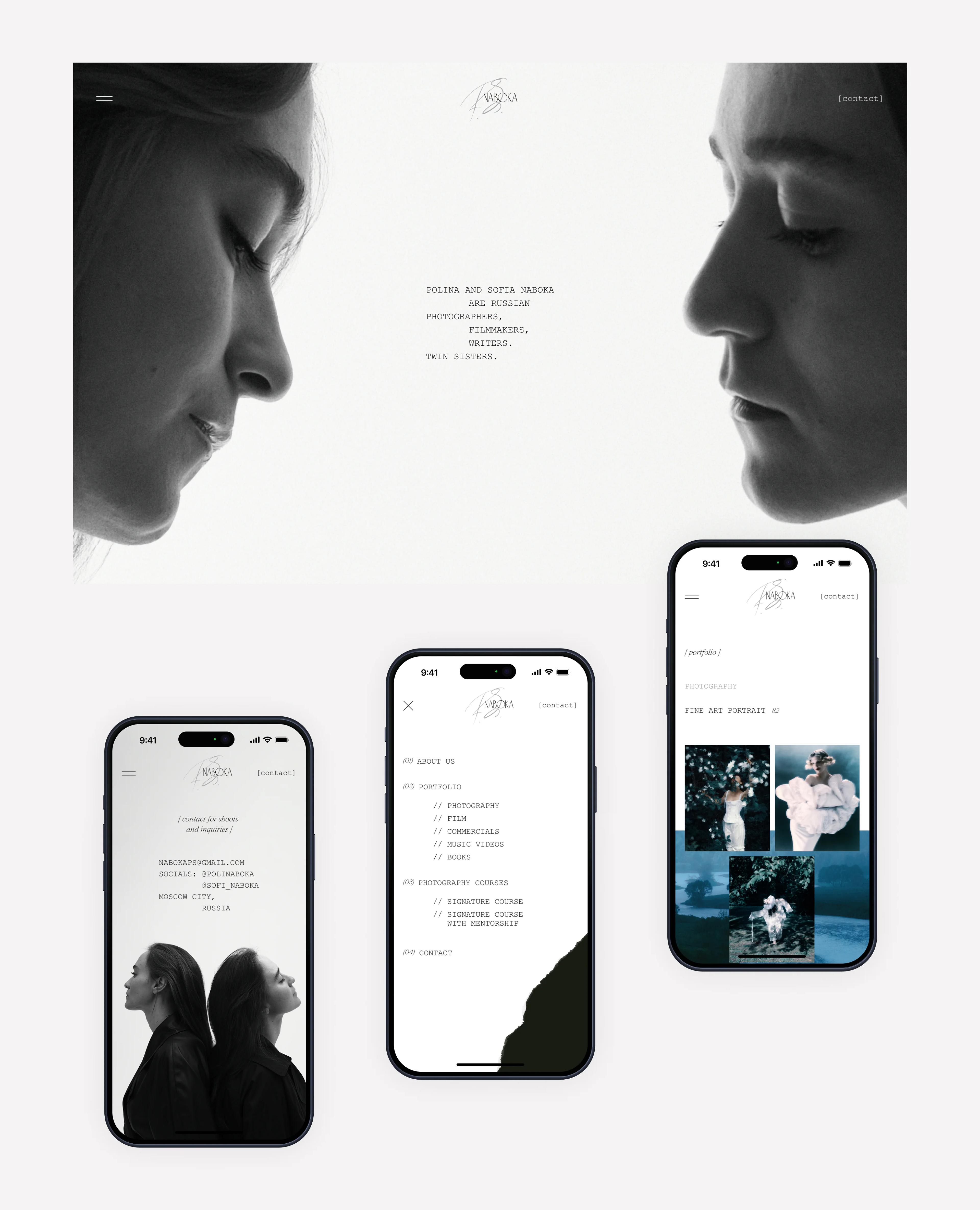 Naboka website: home screen and mobile page designs