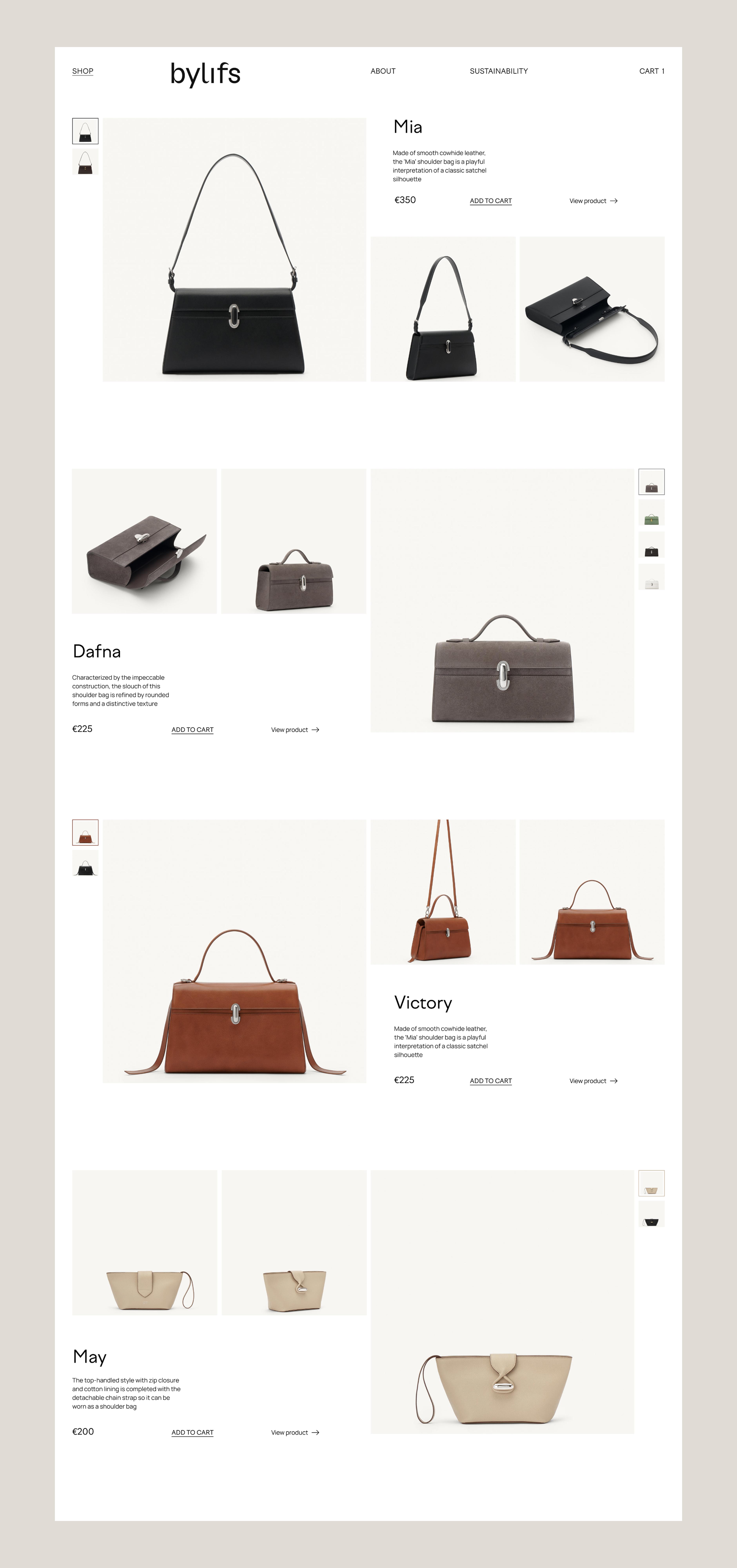 Bylifs bag catalog with four product layouts