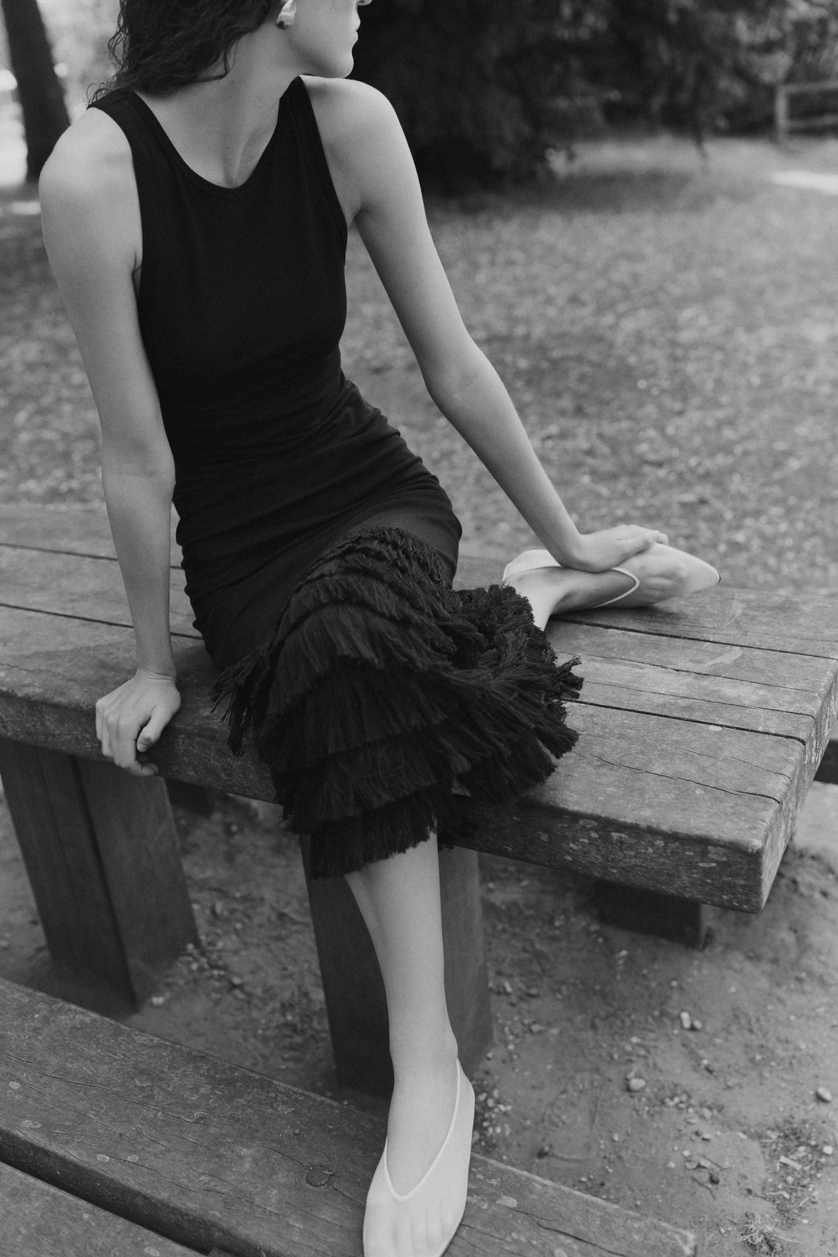 Woman sat on table