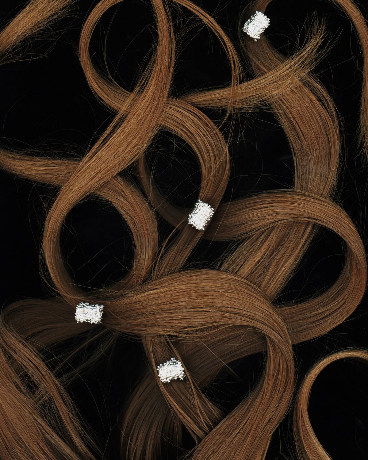 red hair with crystals on a scanner