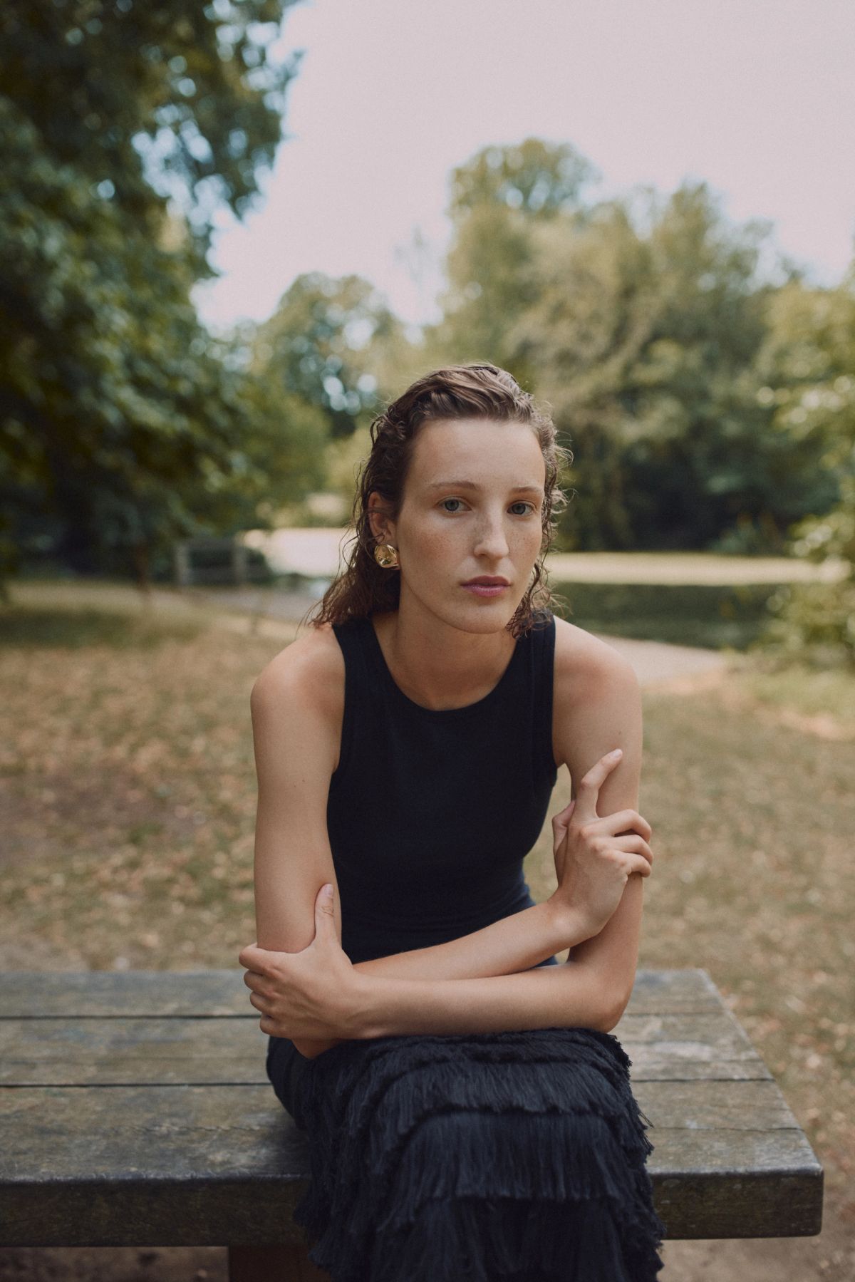 Woman sat on table
