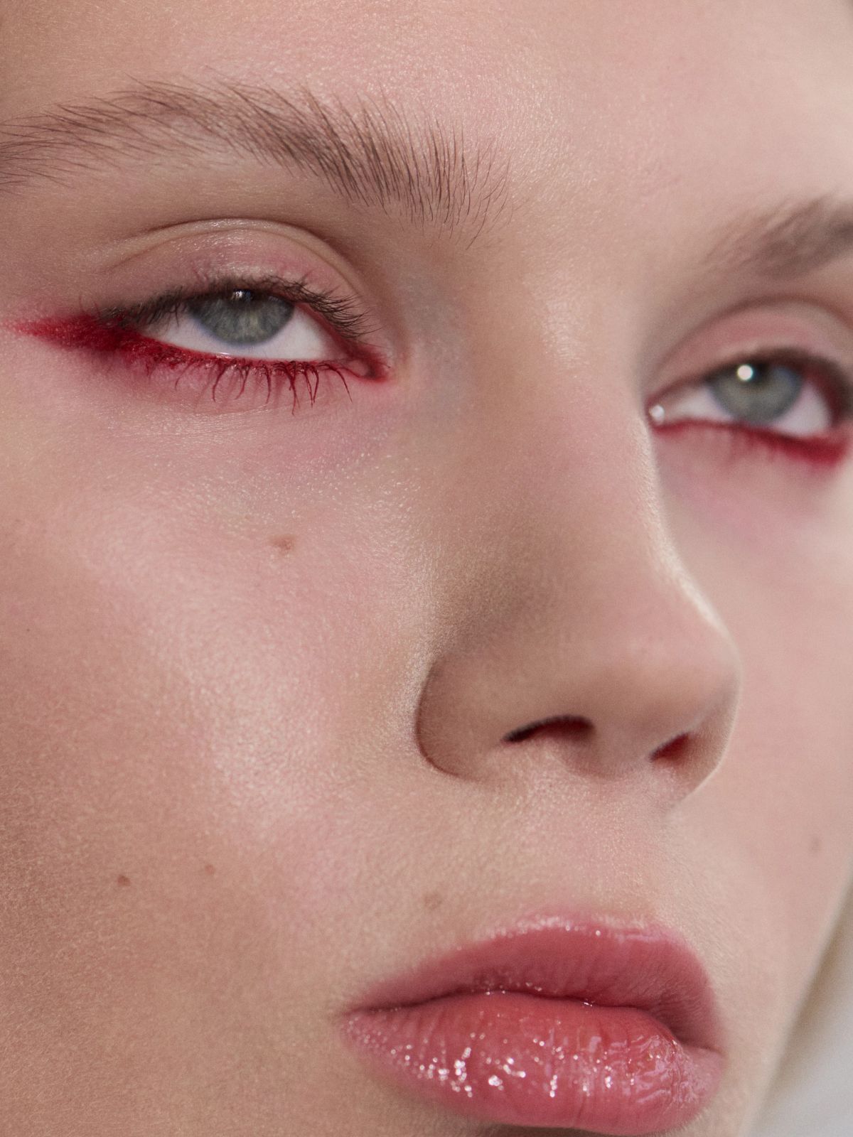close up of model looking so board