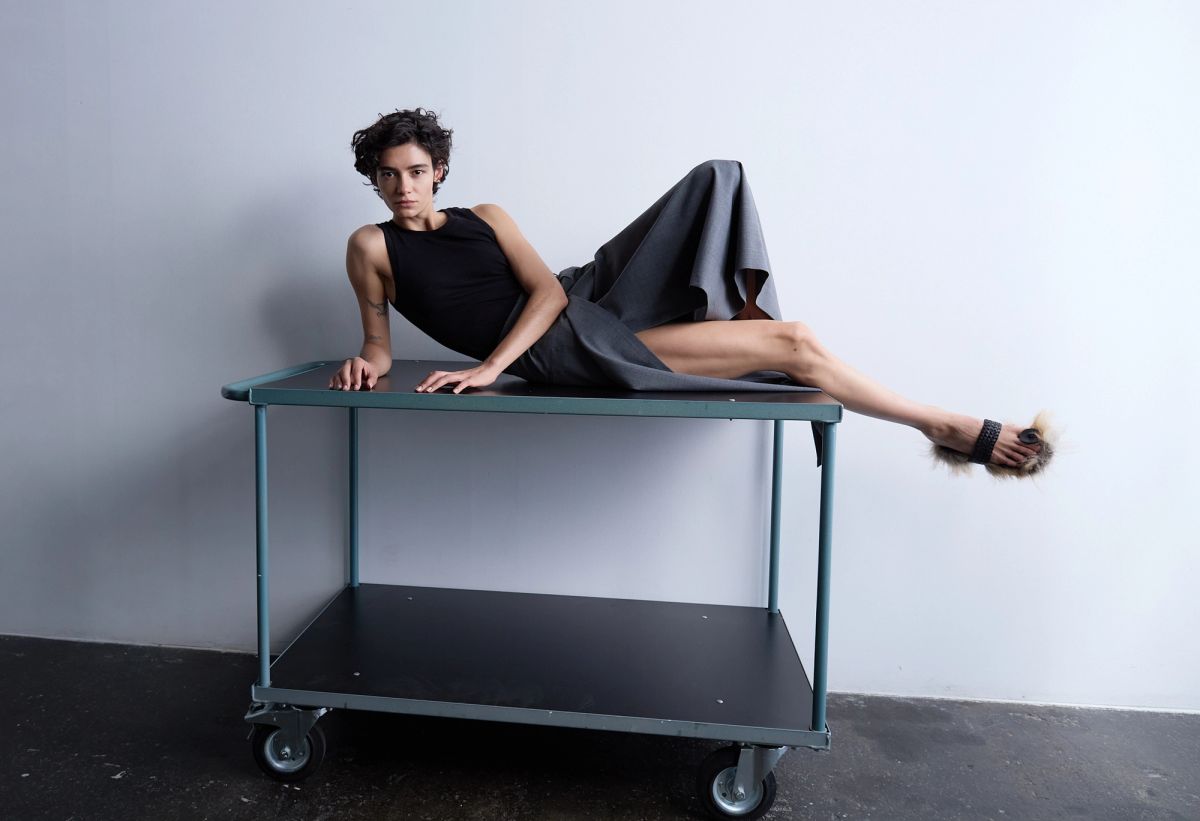 Woman lying on trolley