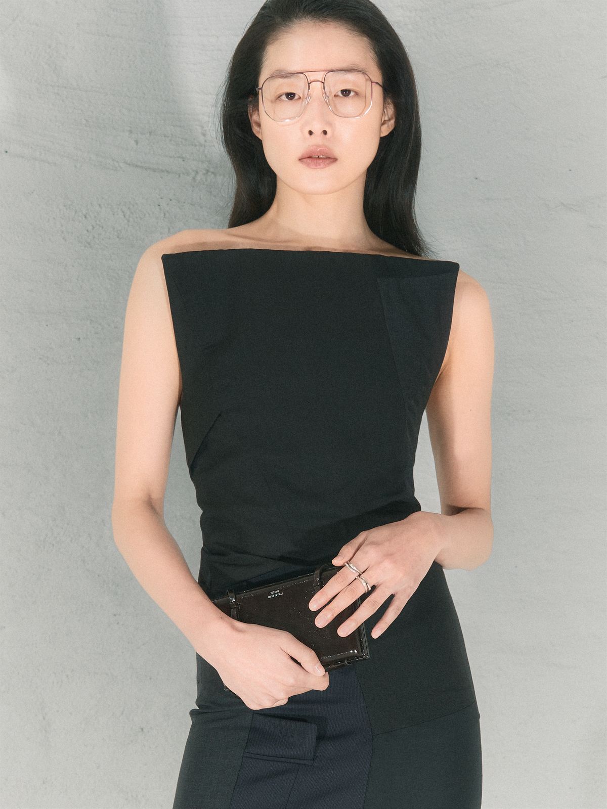 column bandeu dress on a model