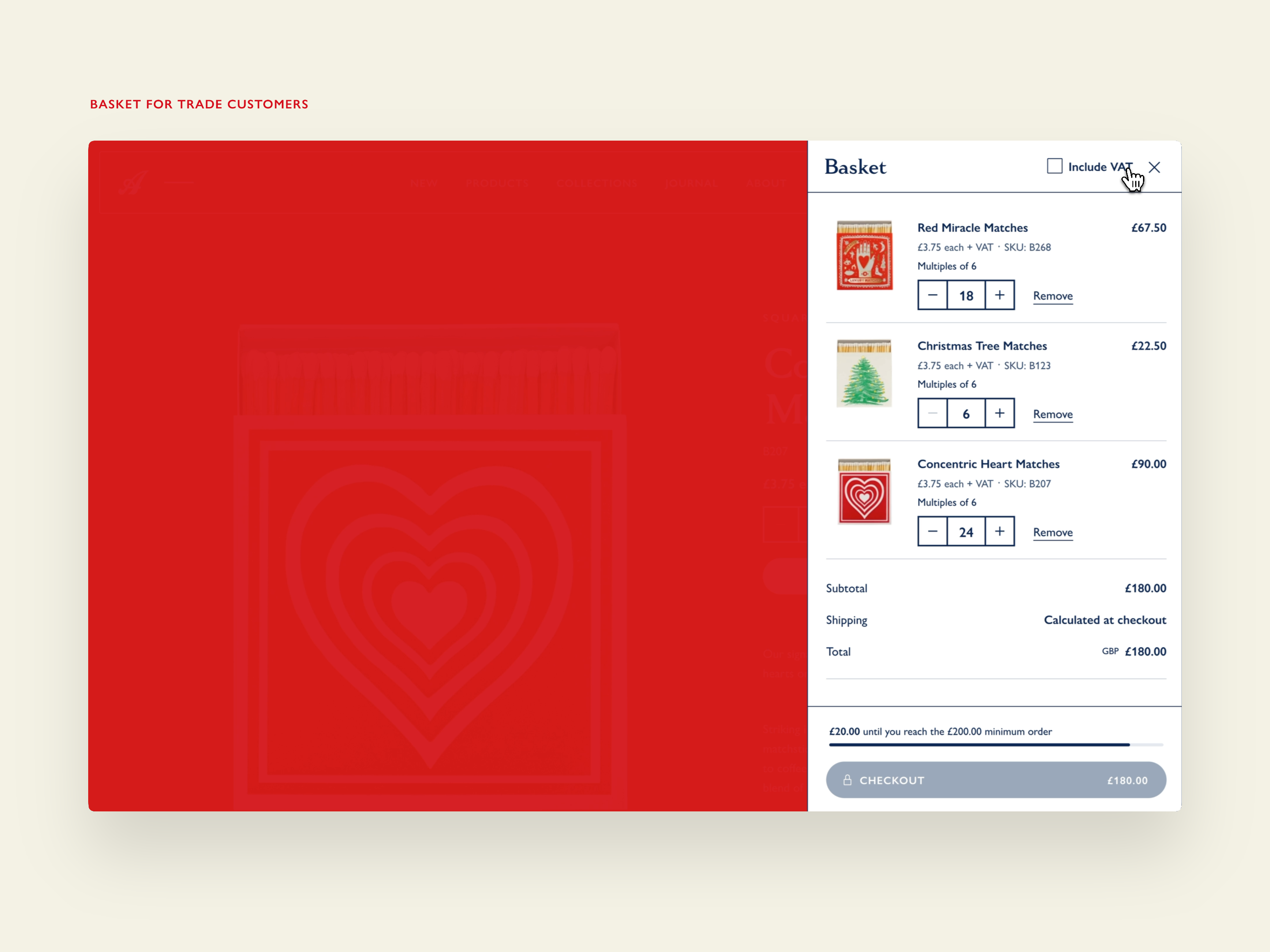 Archivist website showing basket for trade customers
