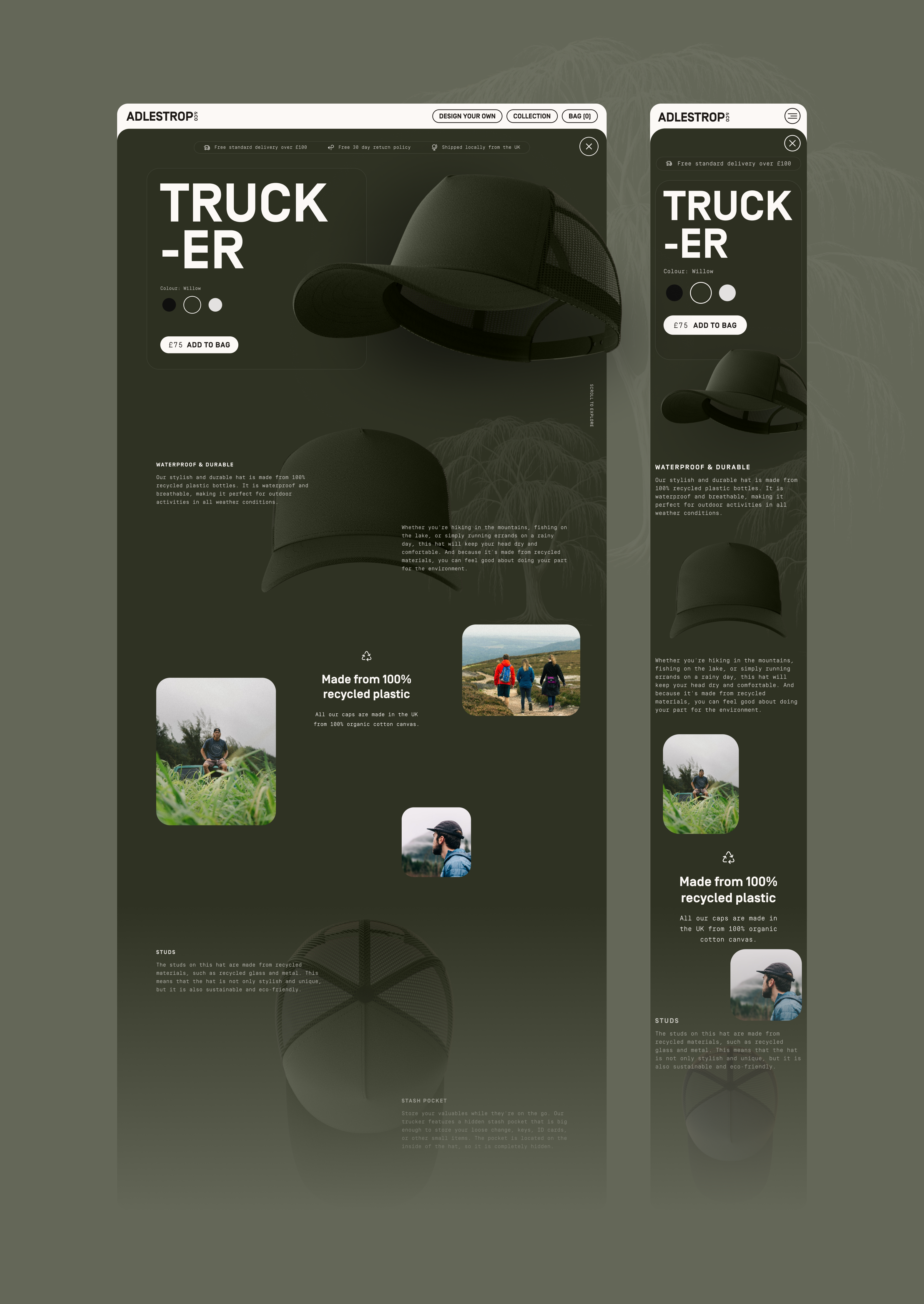 Landing page for a b2b hat manufacturers e-commerce store