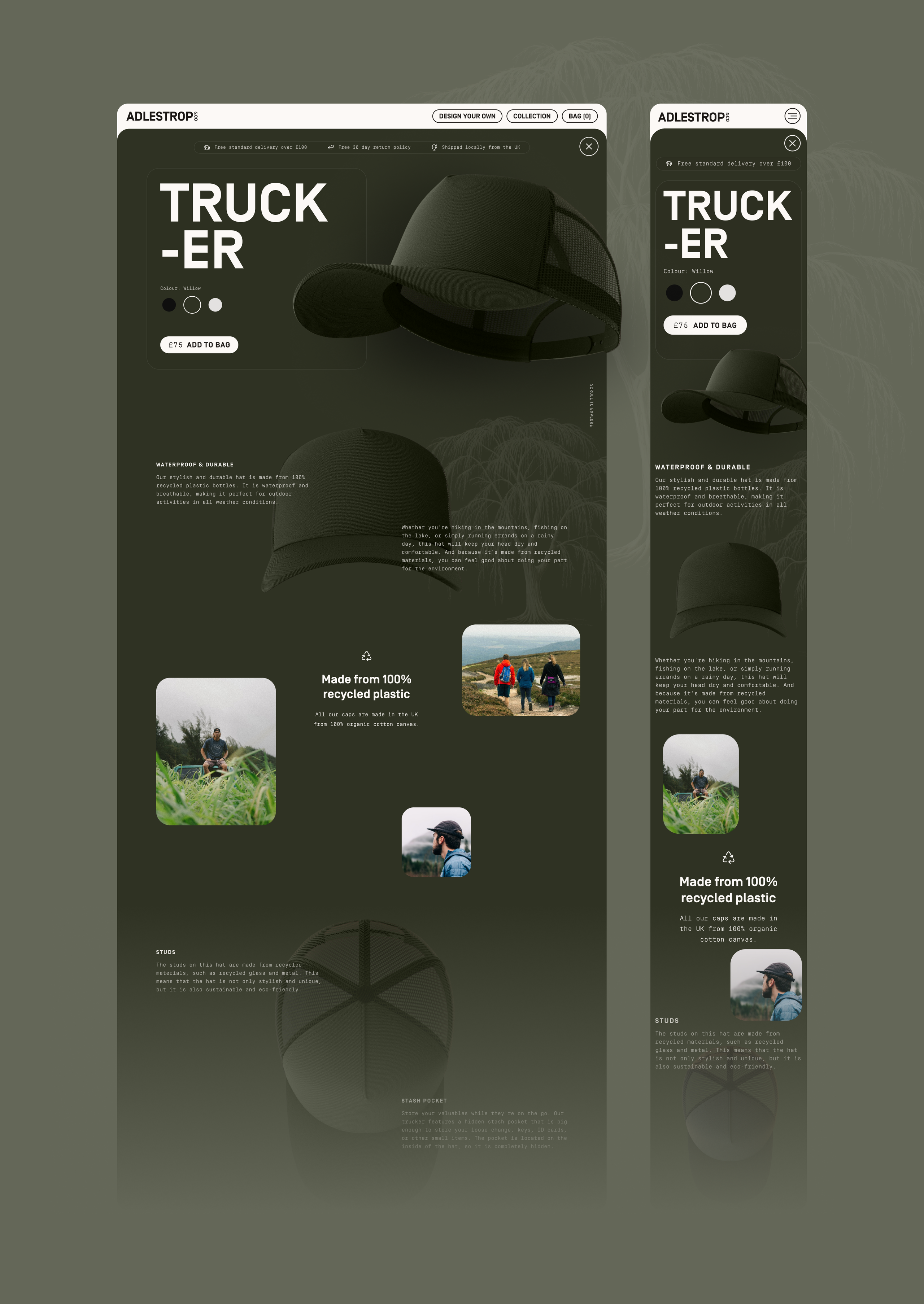 Landing page for a b2b hat manufacturers e-commerce store