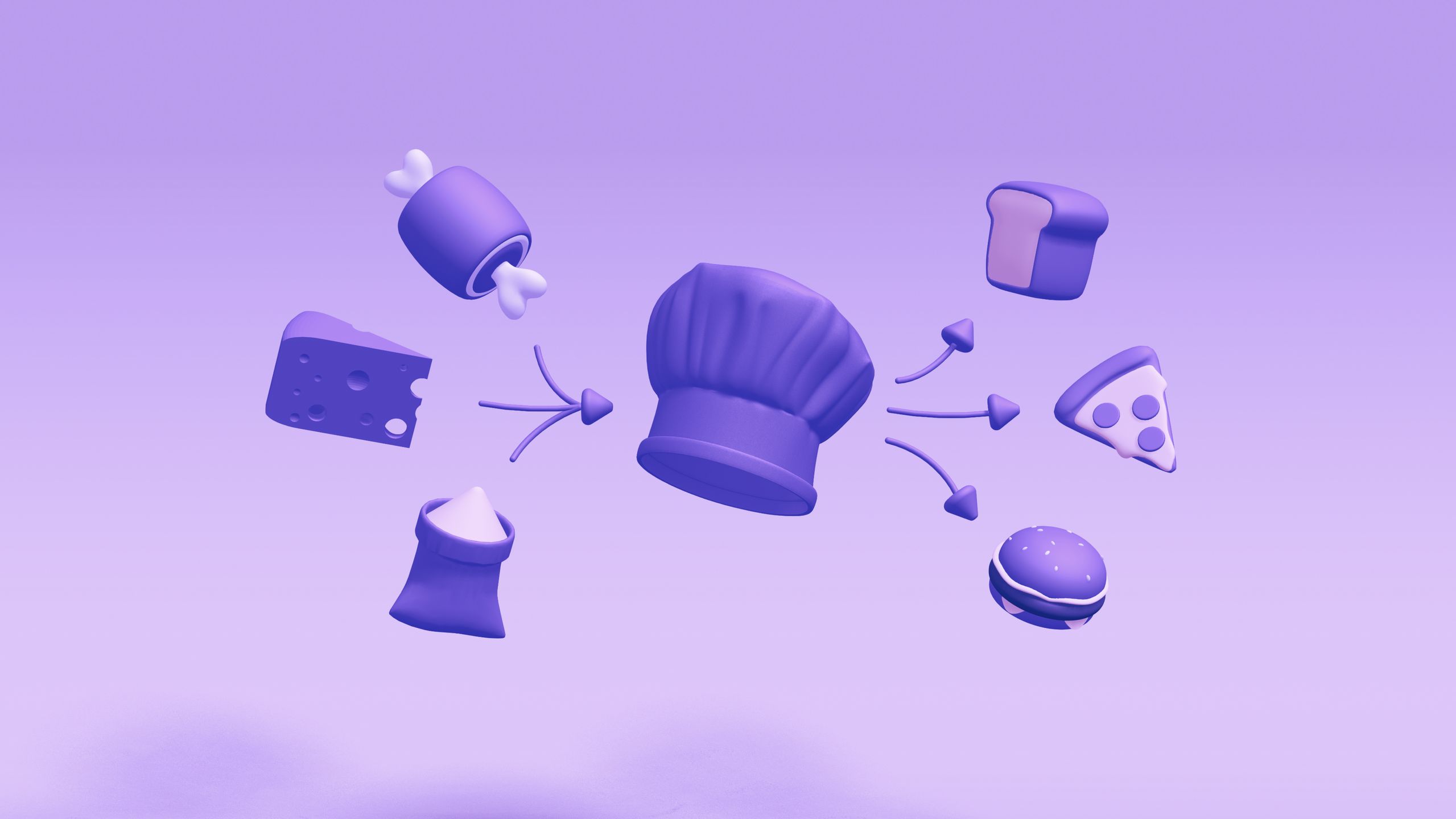 Food ingredients, a Chef, and Dishes made from the ingredients, visually displaying the analogy that a headless CMS is similar to a Chef making dishes from ingredients