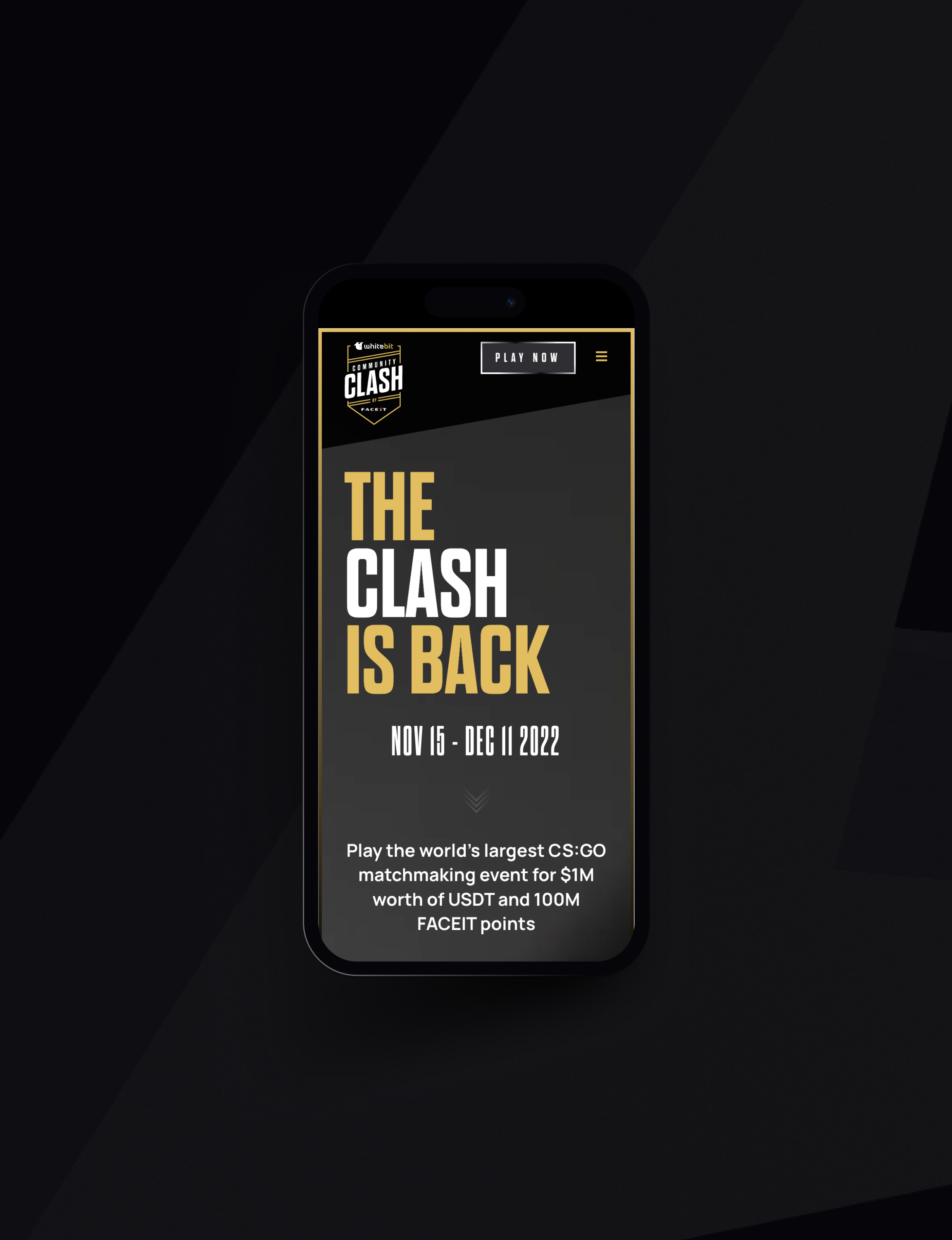 FaceIt WhiteBit Community Clash Website on mobile device