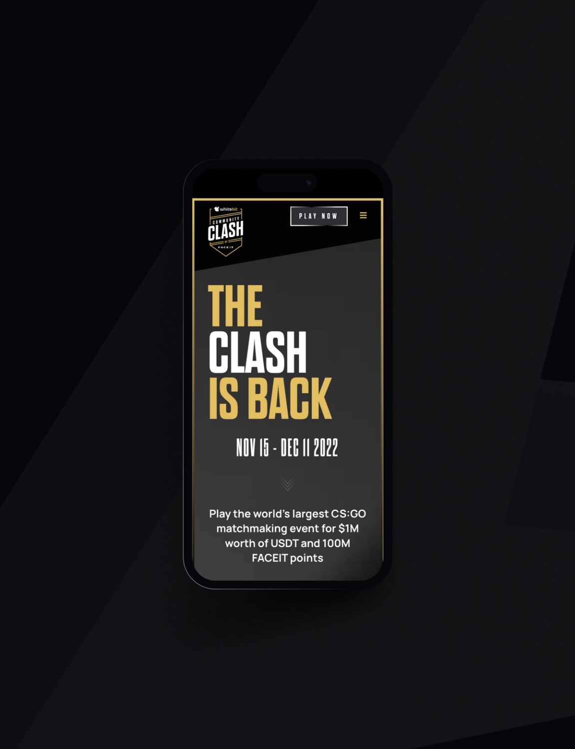 FaceIt WhiteBit Community Clash Website on mobile device