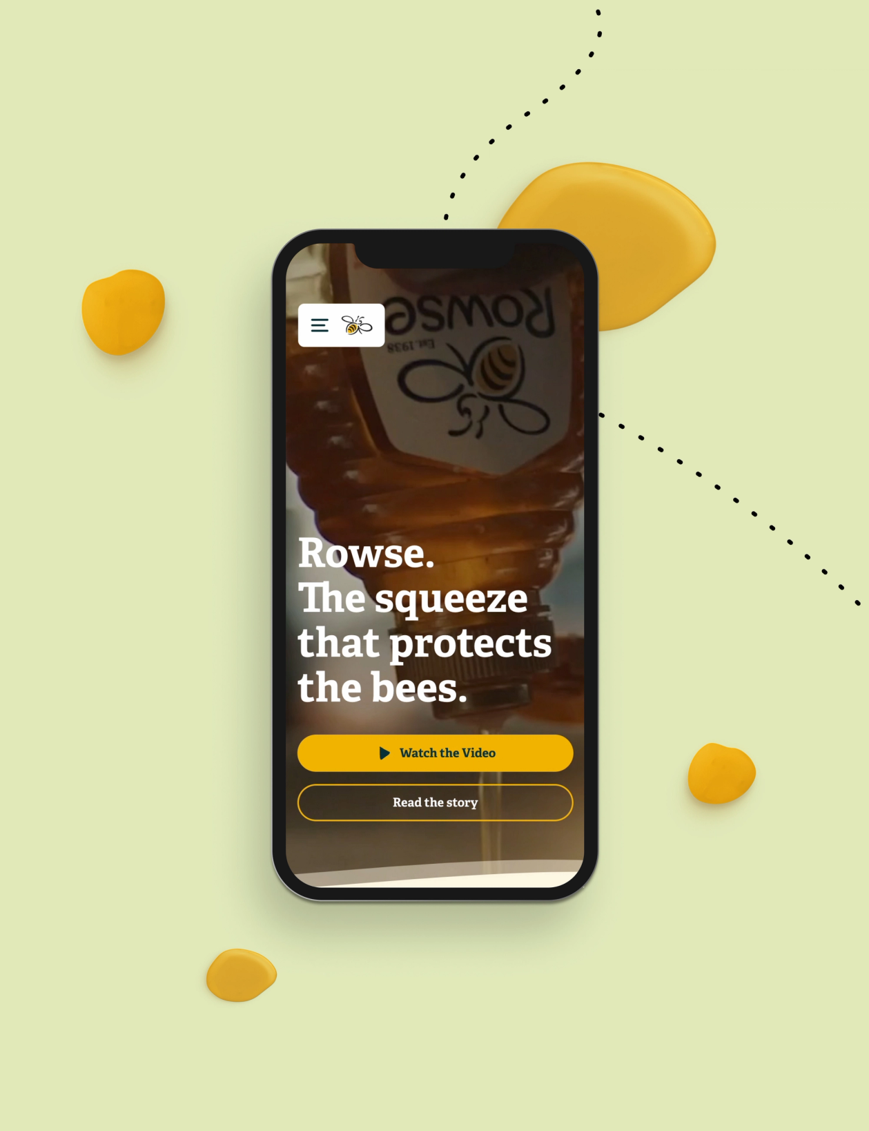 Rowse Honey homepage hero displayed on an iPhone