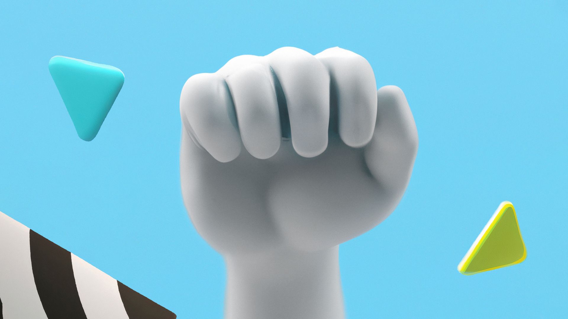 3d render of a white hand clenched in a light blue environment