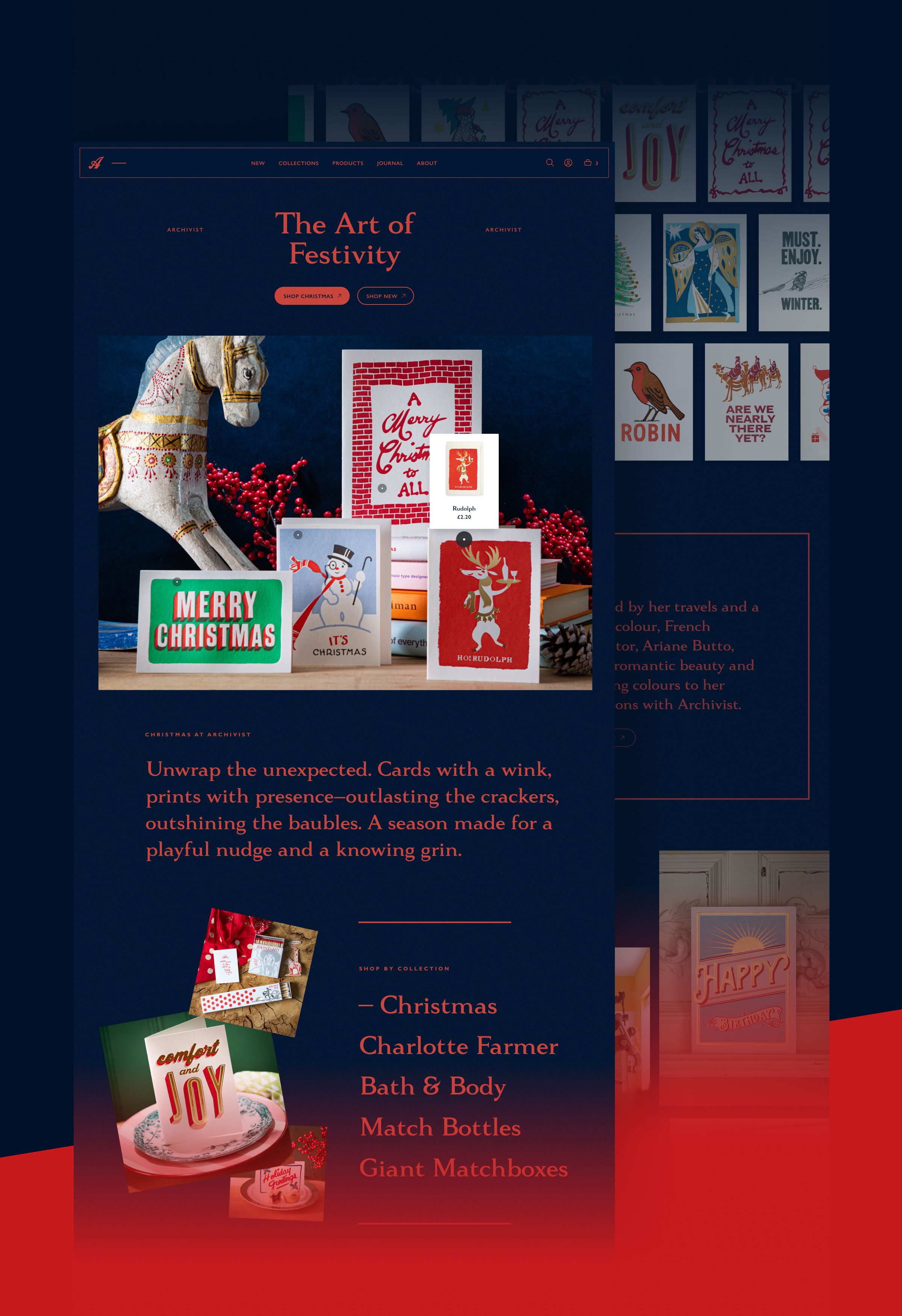 Archivist website of the homepage showing winter products