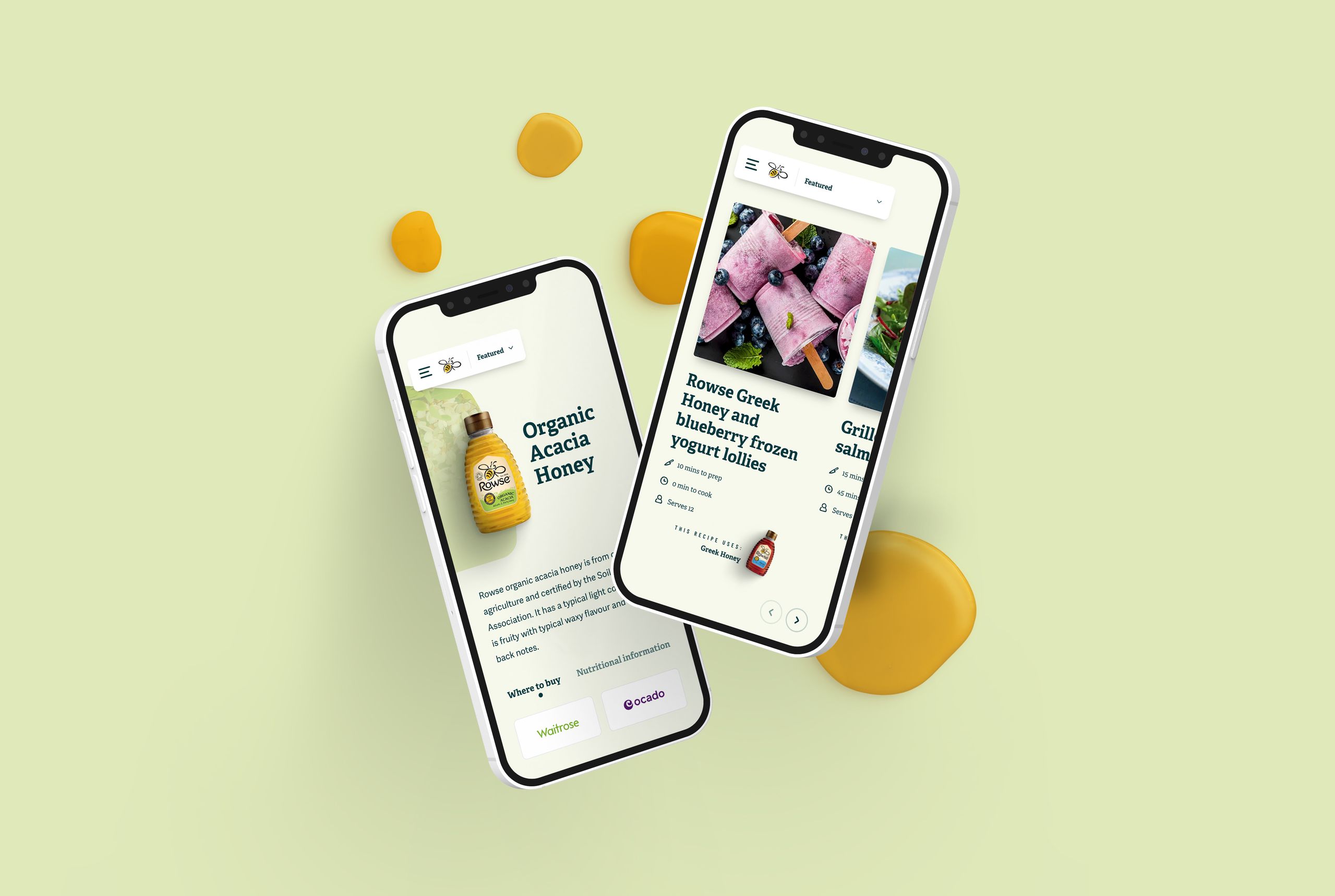 Rowse Honey website displayed on two floating iPhones