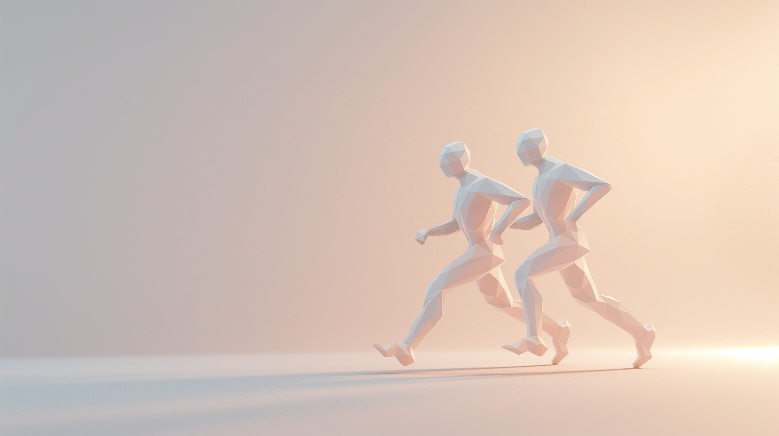 Abstract 3D Illustration of two people sprinting on a plain background