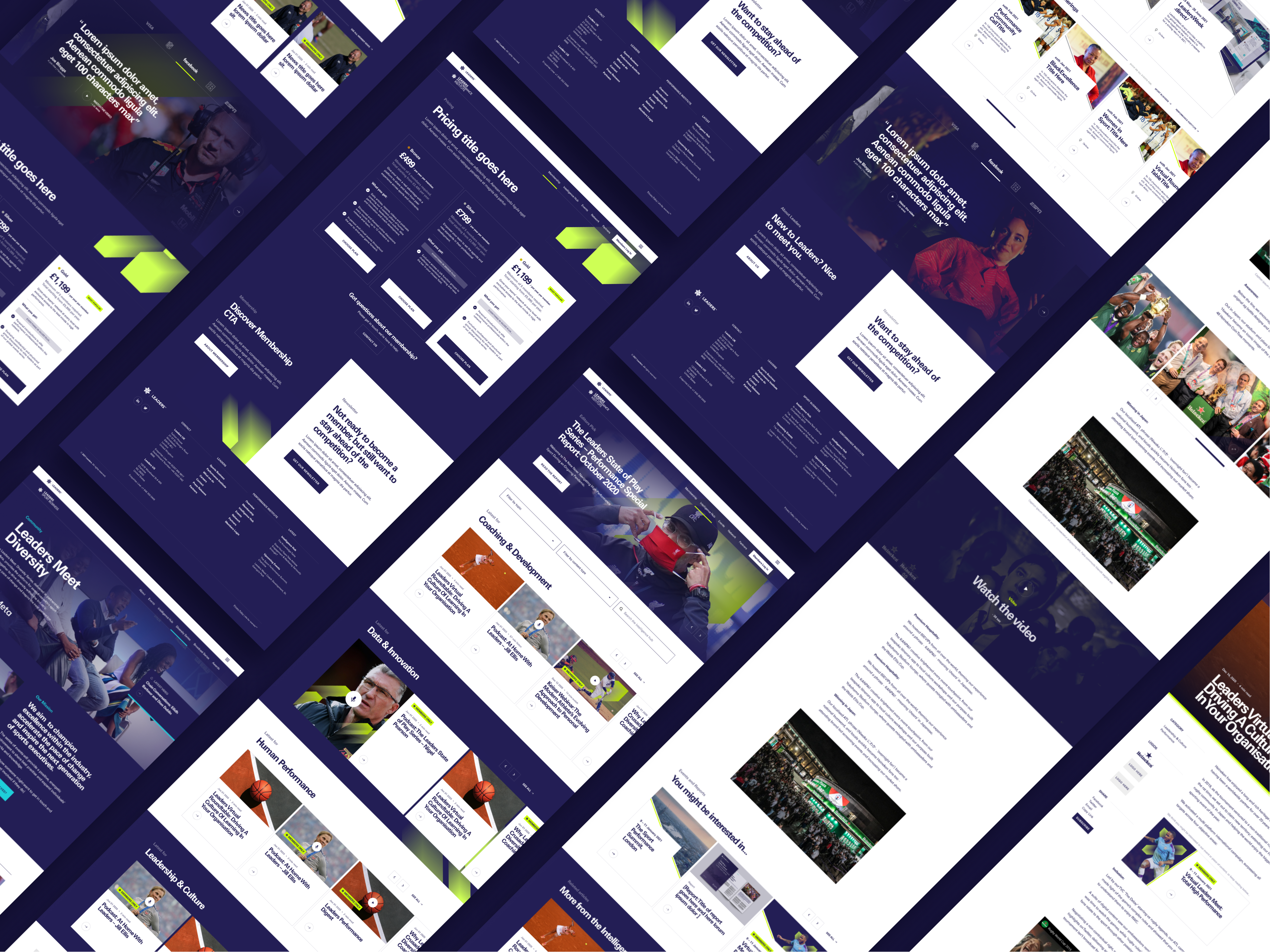 Image Wall showing different pages from the Leaders Website