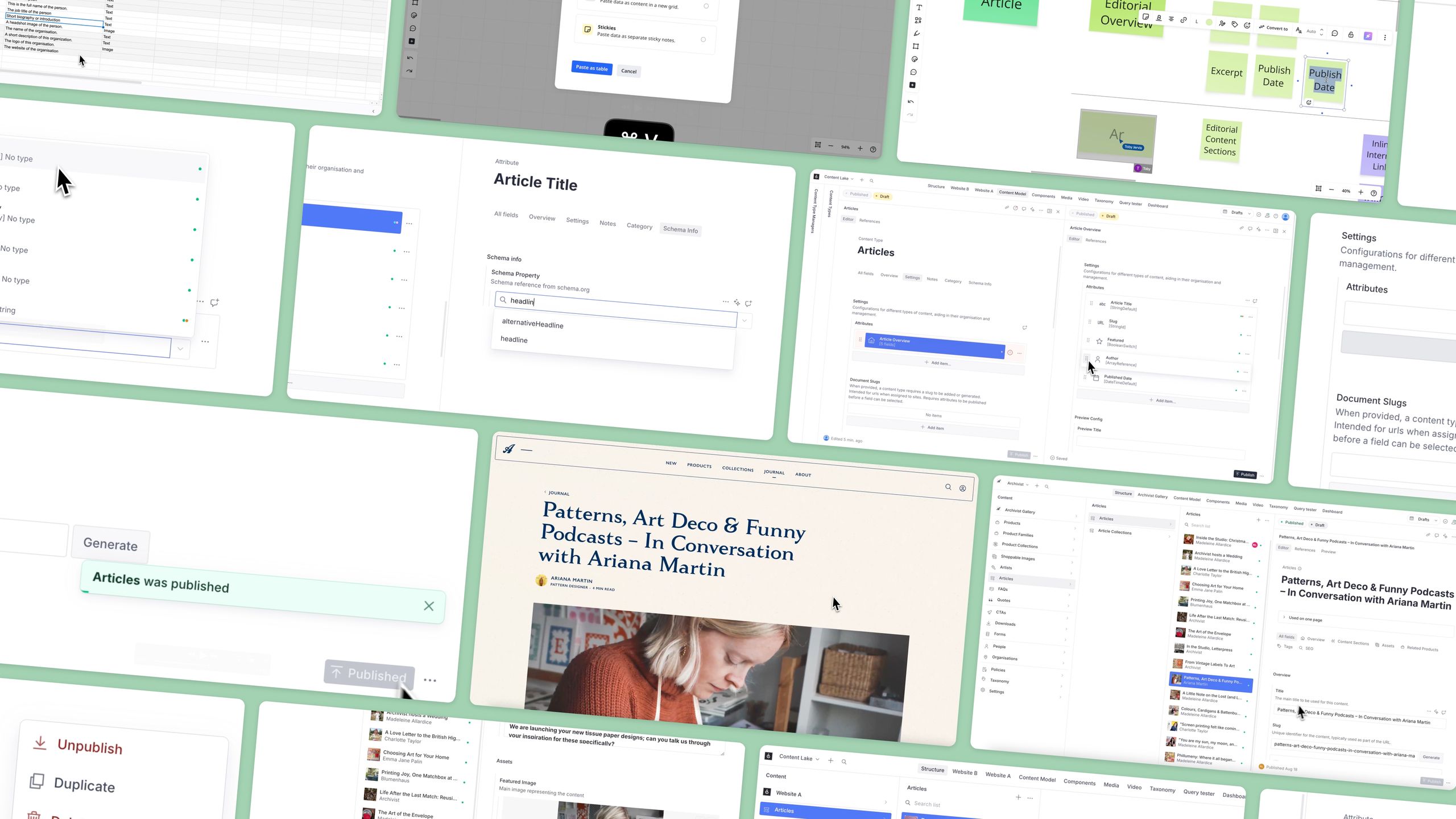 Various screens of evensix content modelling in action