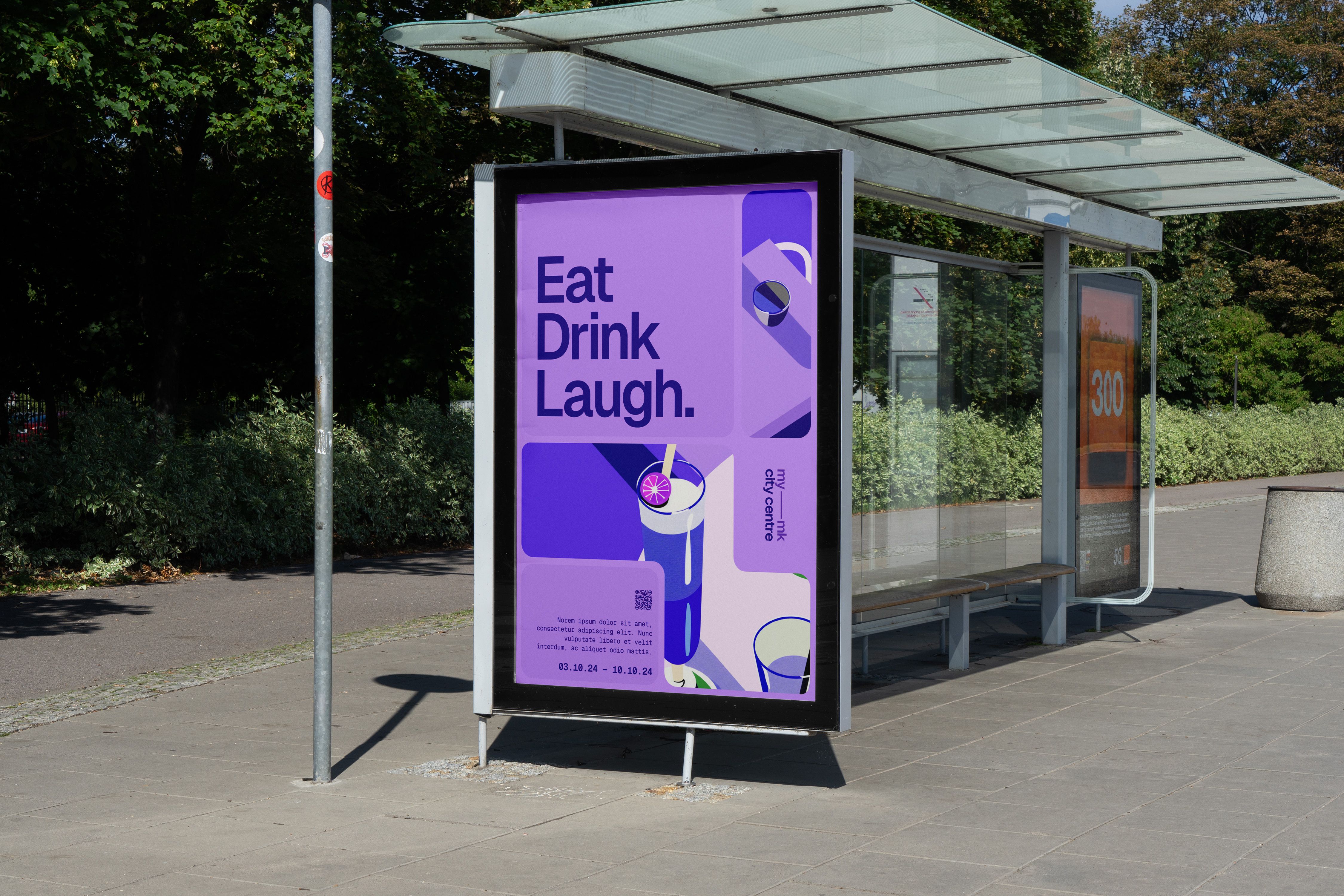 My-MK City Centre Brand Posters Mockup at a Bus Stop
