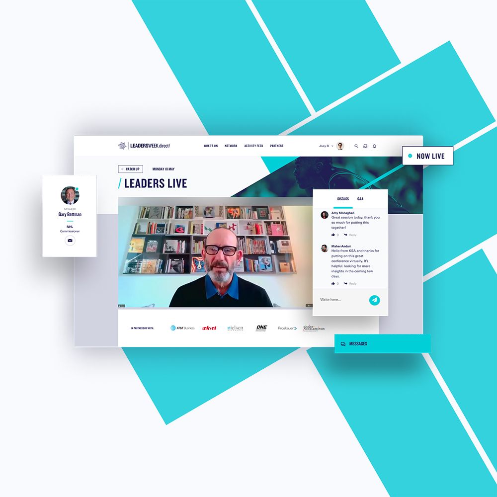 Collection of design elements used in the Leaders Week New York virtual event platform