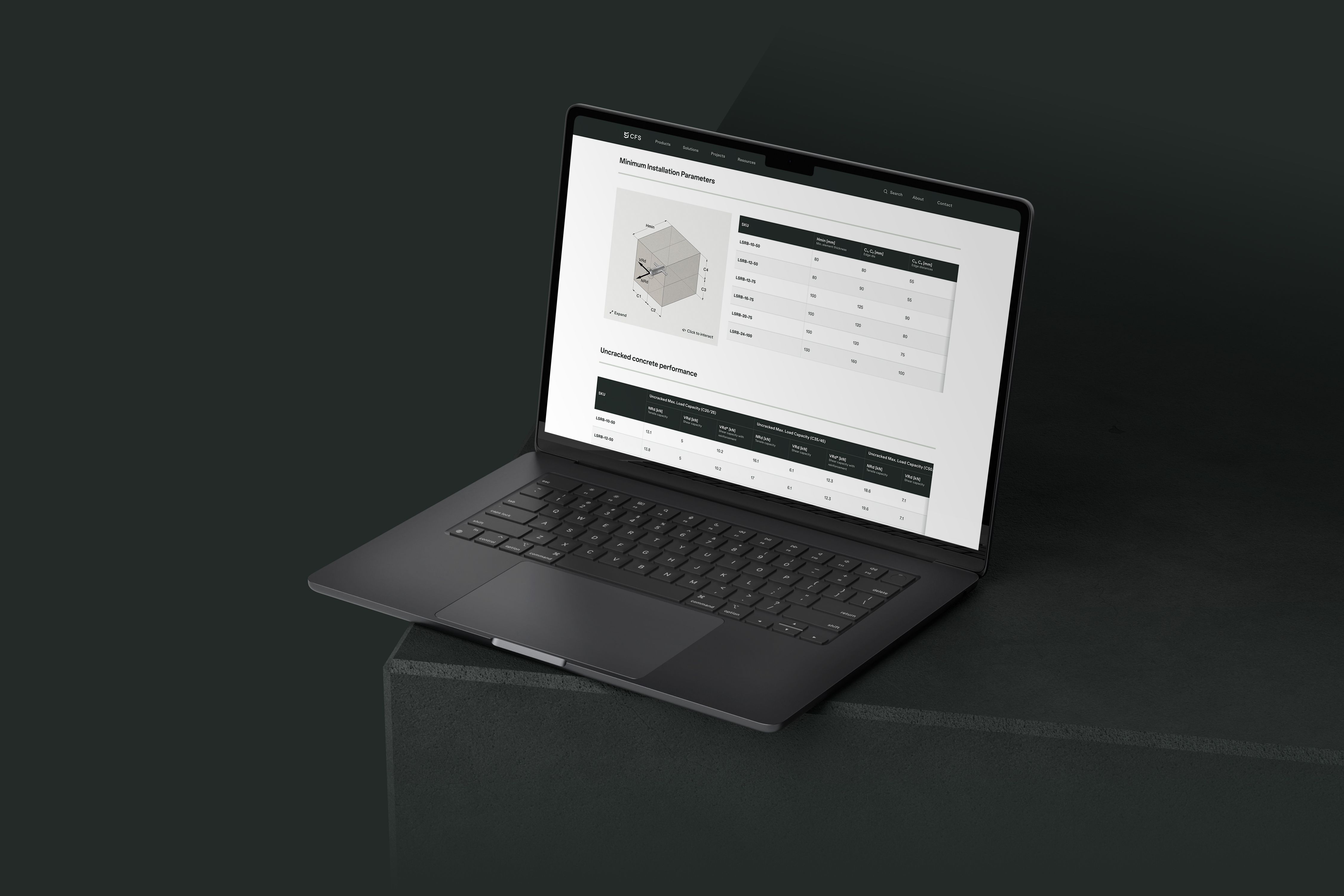 CFS Product Page showing product table in a Desktop Mockup