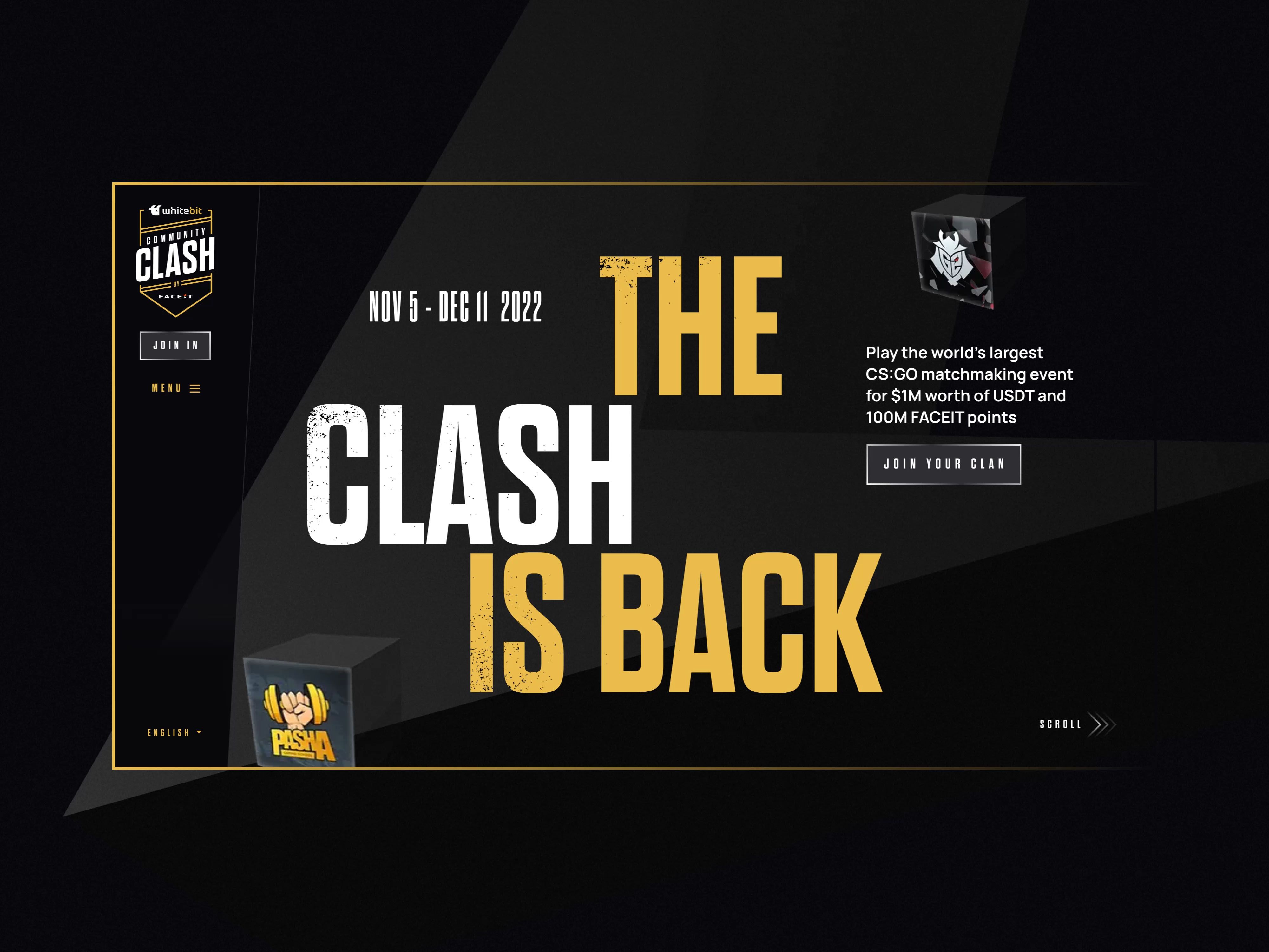 FaceIt WhiteBit Community Clash Website Spinning Hero