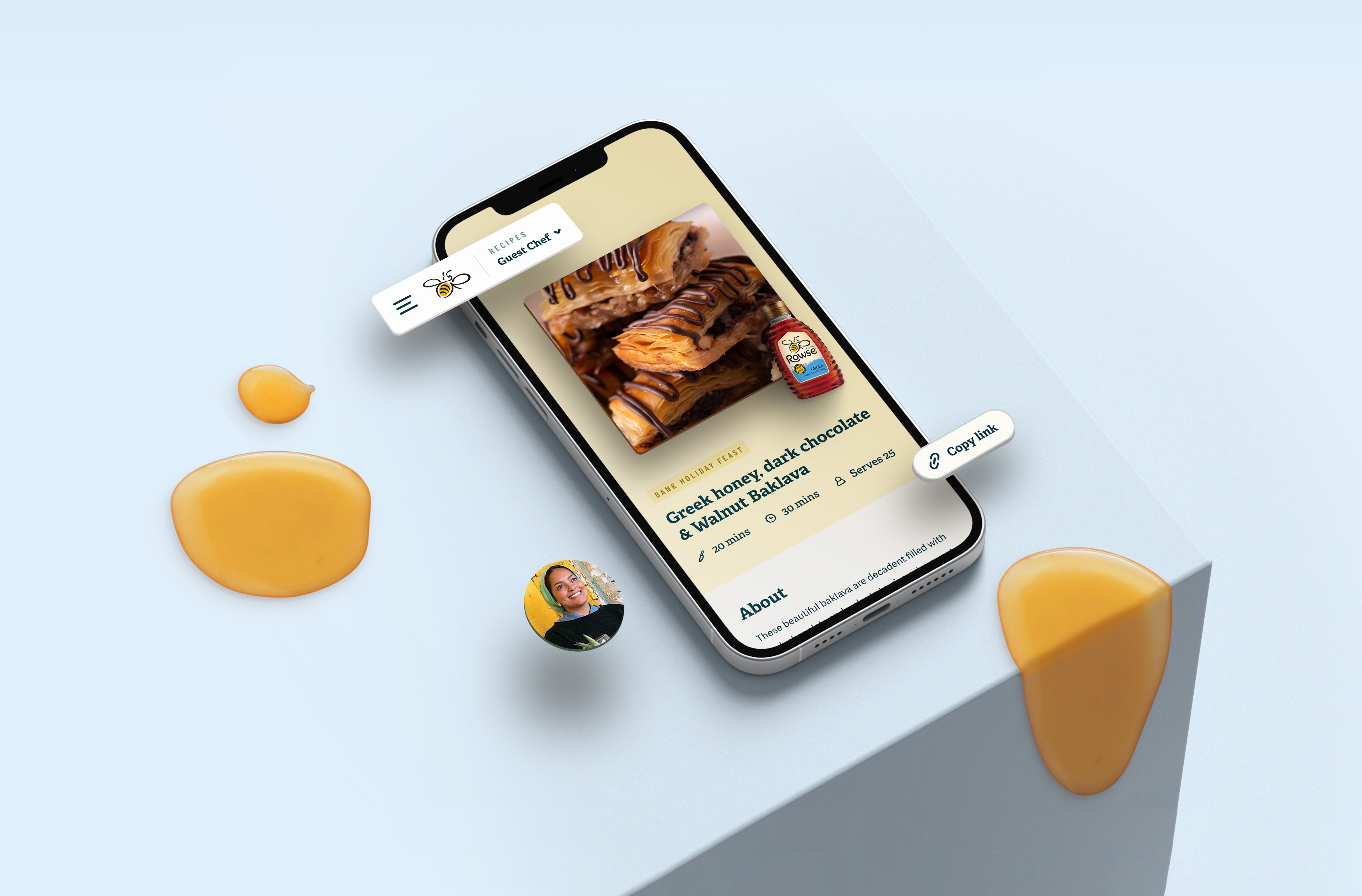 Rowse Honey website on an iPhone in a 3D space