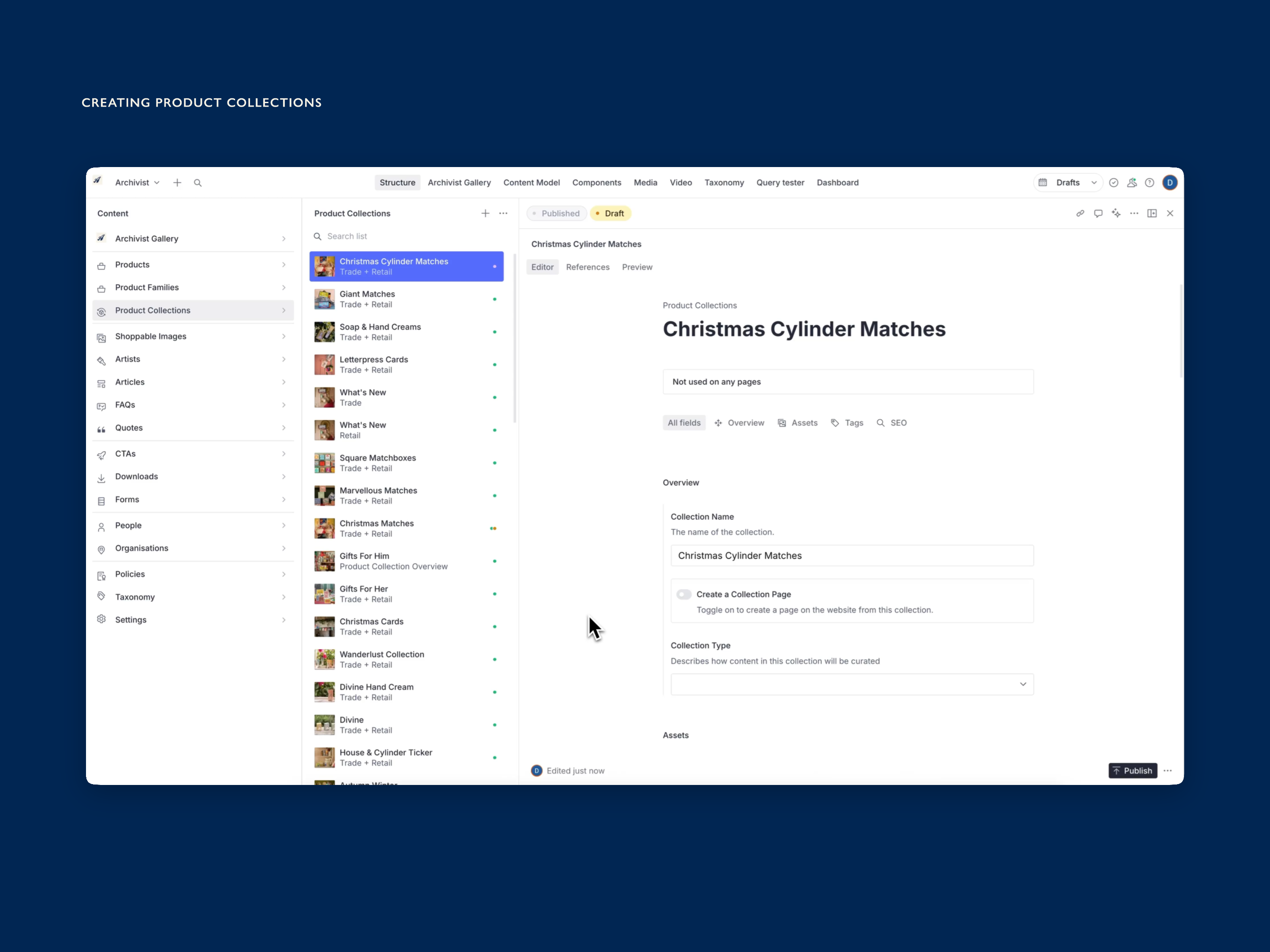 Archivist Product Collection creation in Sanity