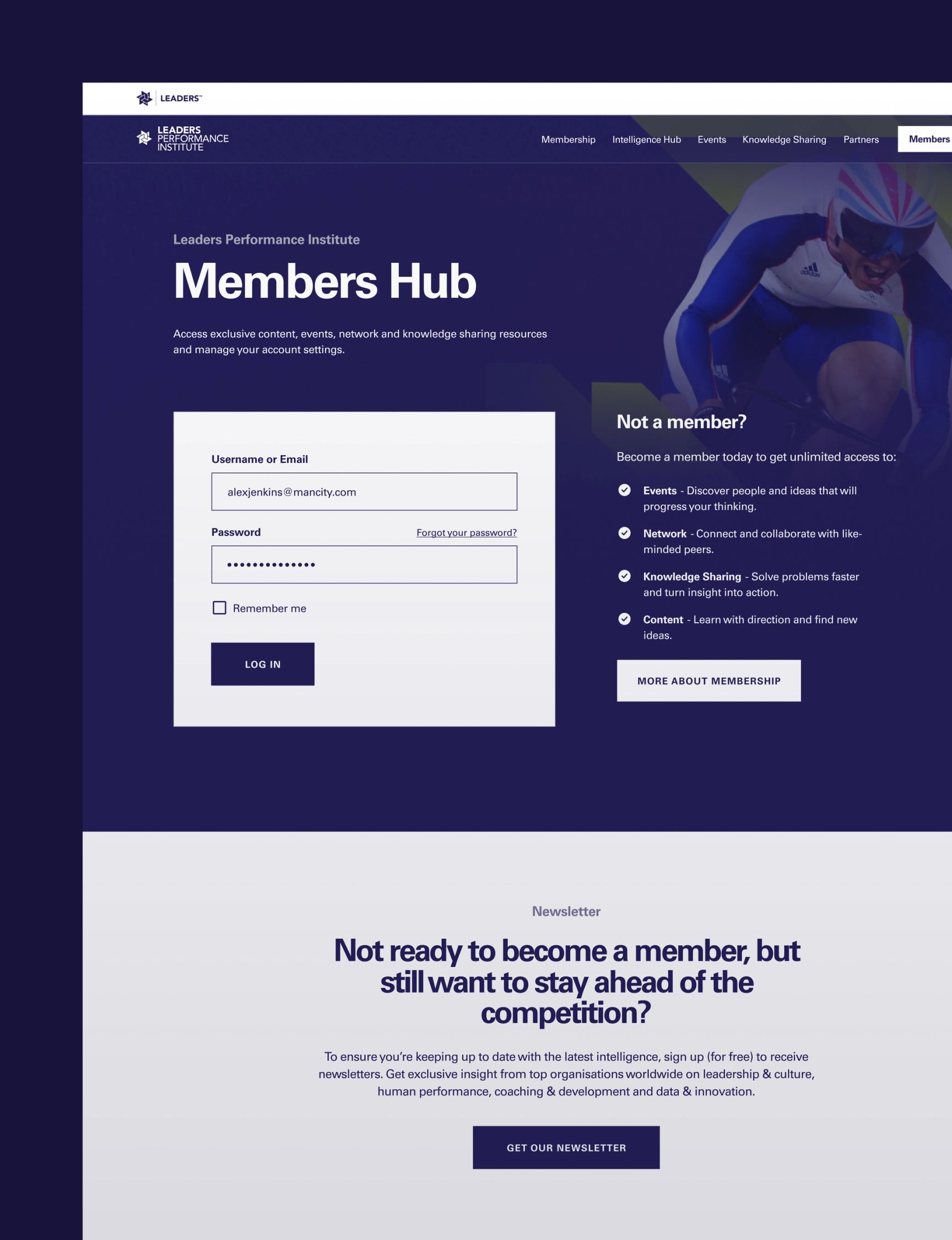 Leaders Website Membership Hub Login Screen