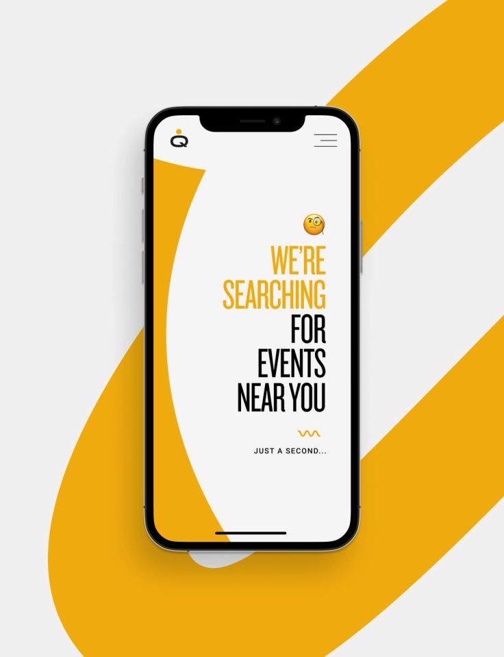 Qorate mobile app searching for events