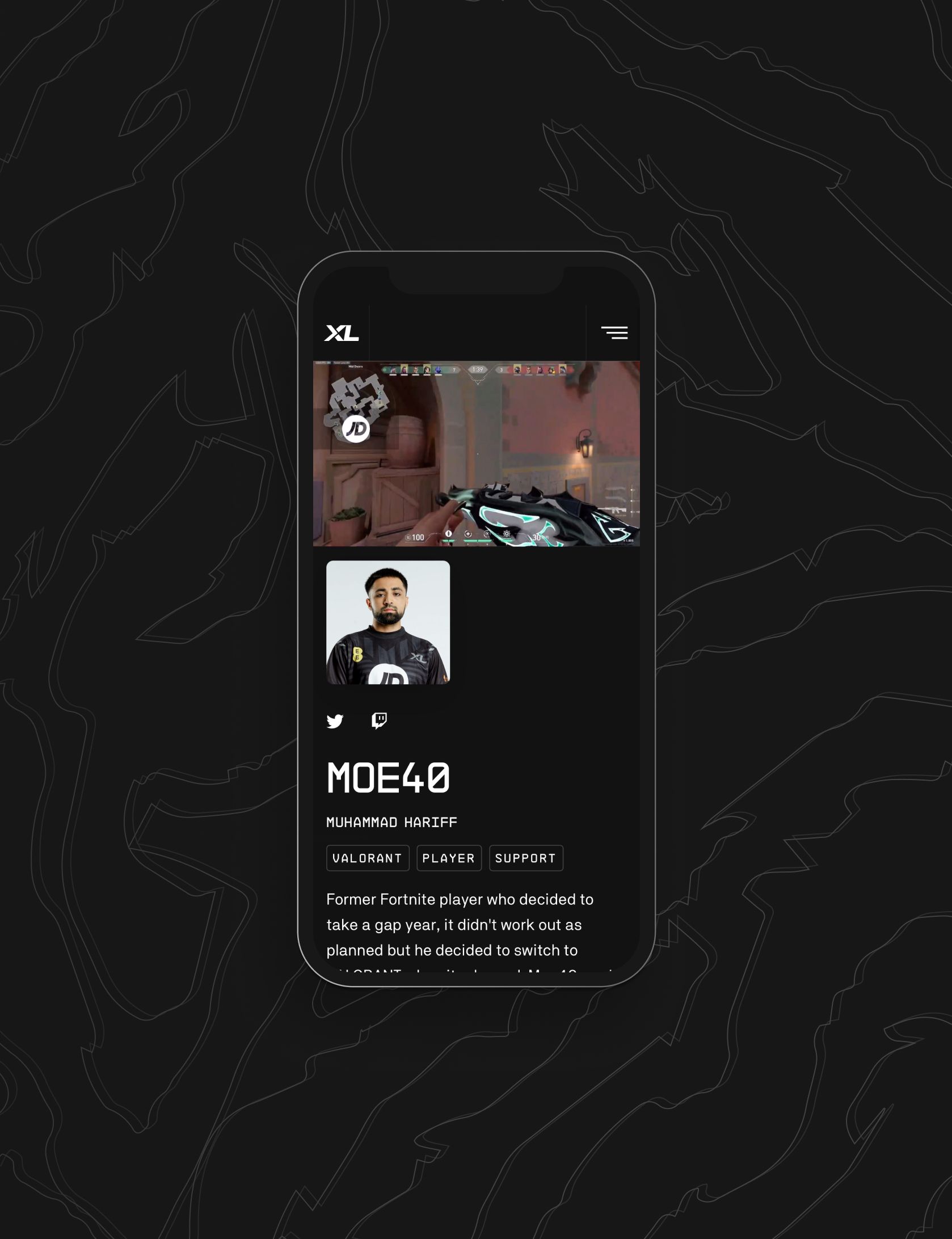 XL Mobile twitch profile in dark mode